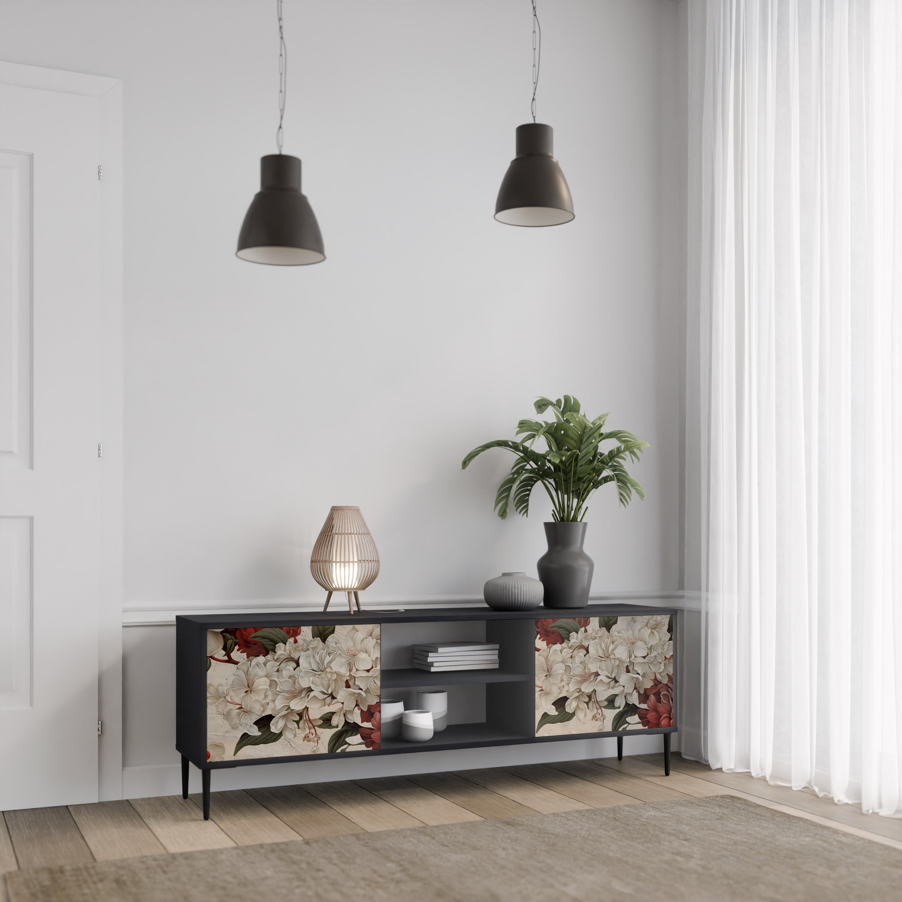 EPHEMERAL DAYS 2-Door TV Stand in Black Finish