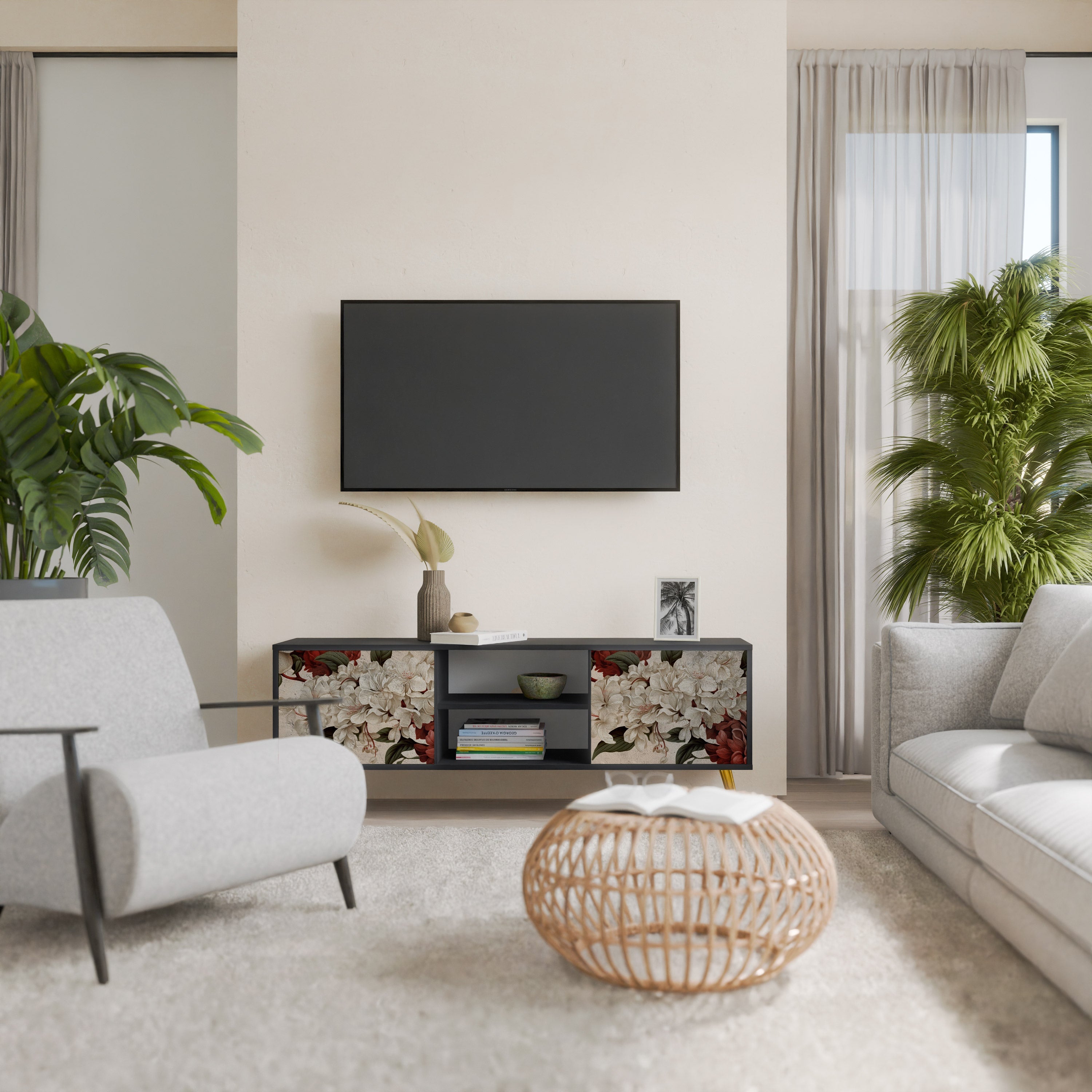 EPHEMERAL DAYS 2-Door TV Stand in Black Finish