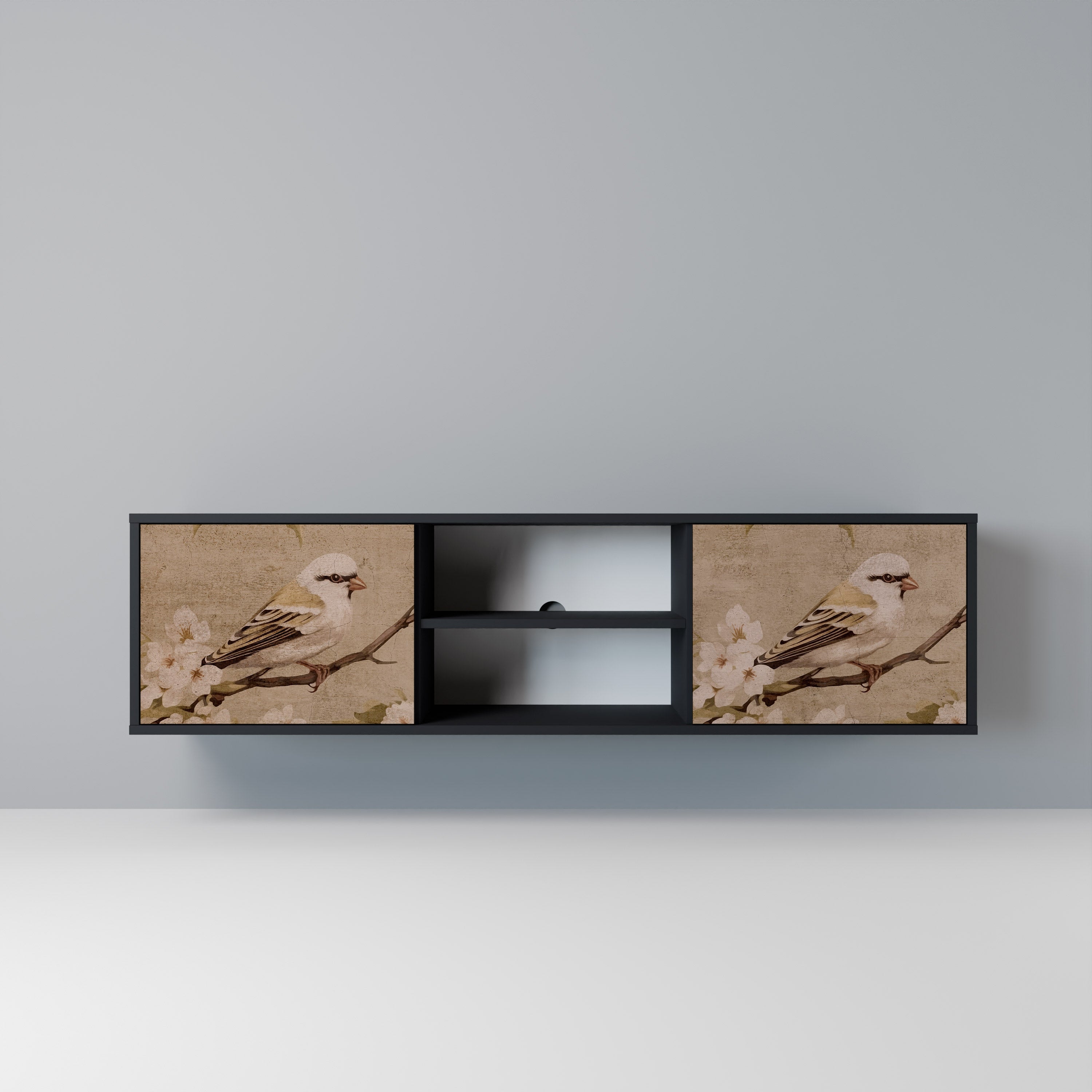 PETAL DISTINGUISH 2-Door TV Stand in Black Finish