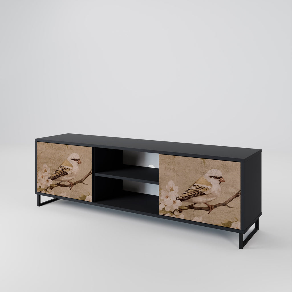 PETAL DISTINGUISH 2-Door TV Stand in Black Finish