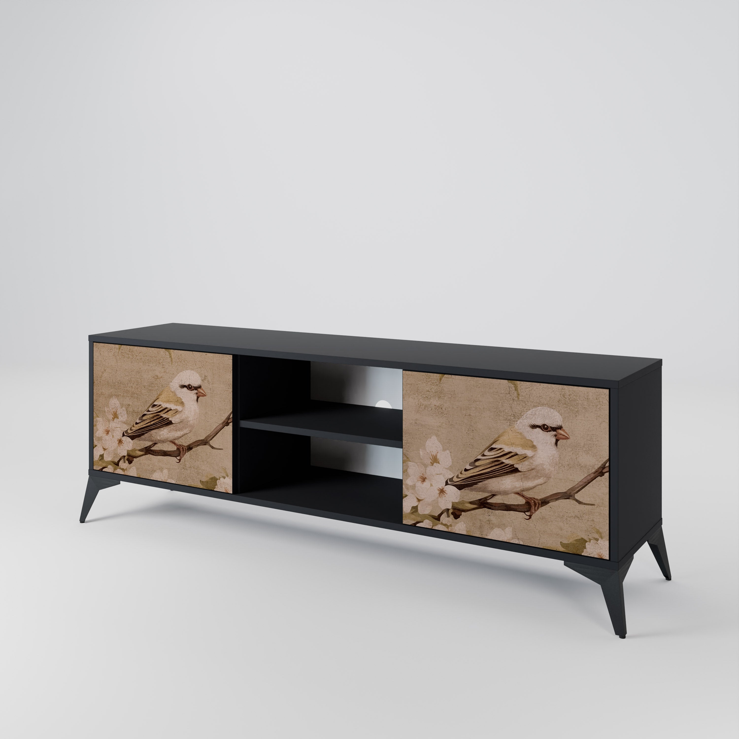 PETAL DISTINGUISH 2-Door TV Stand in Black Finish