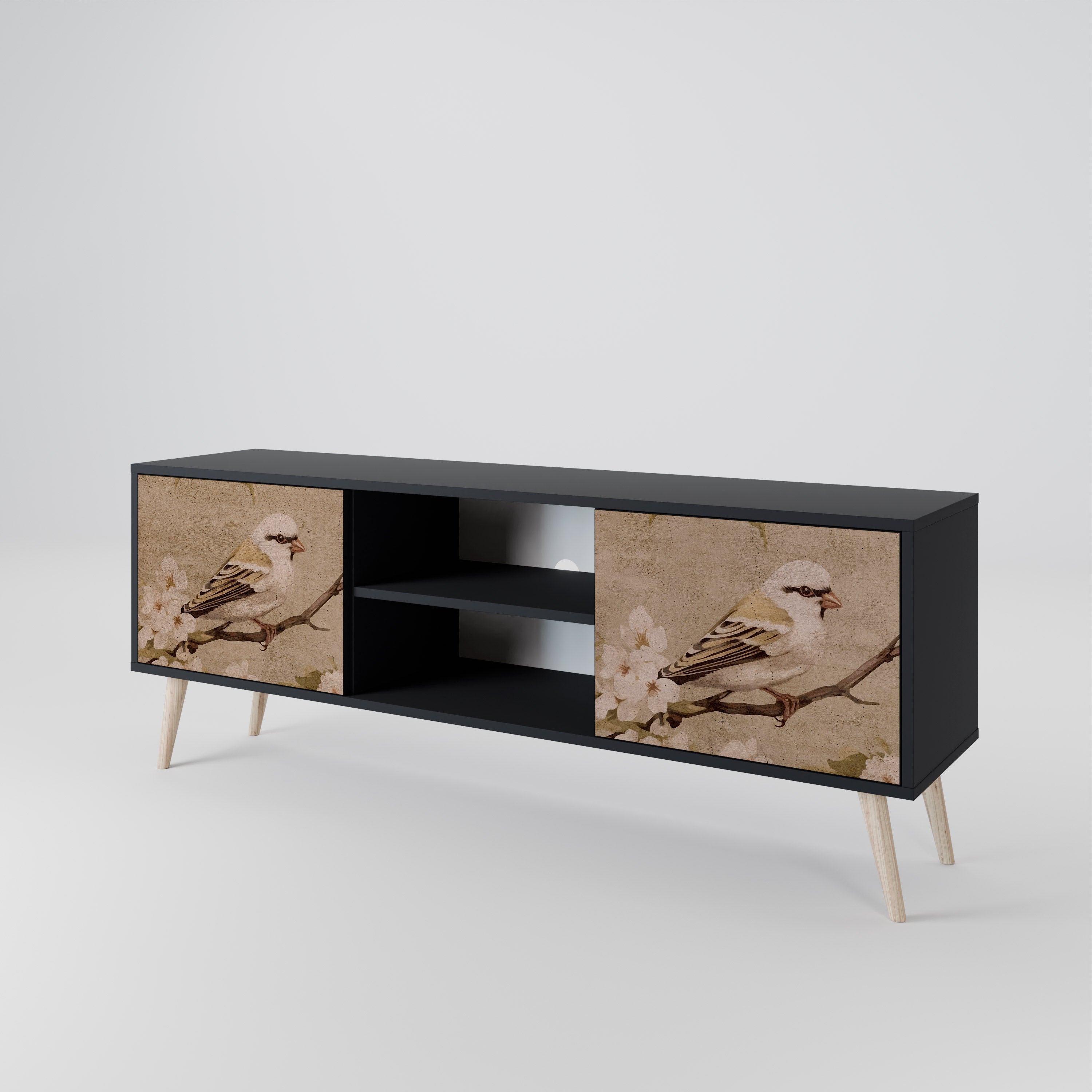 PETAL DISTINGUISH 2-Door TV Stand in Black Finish
