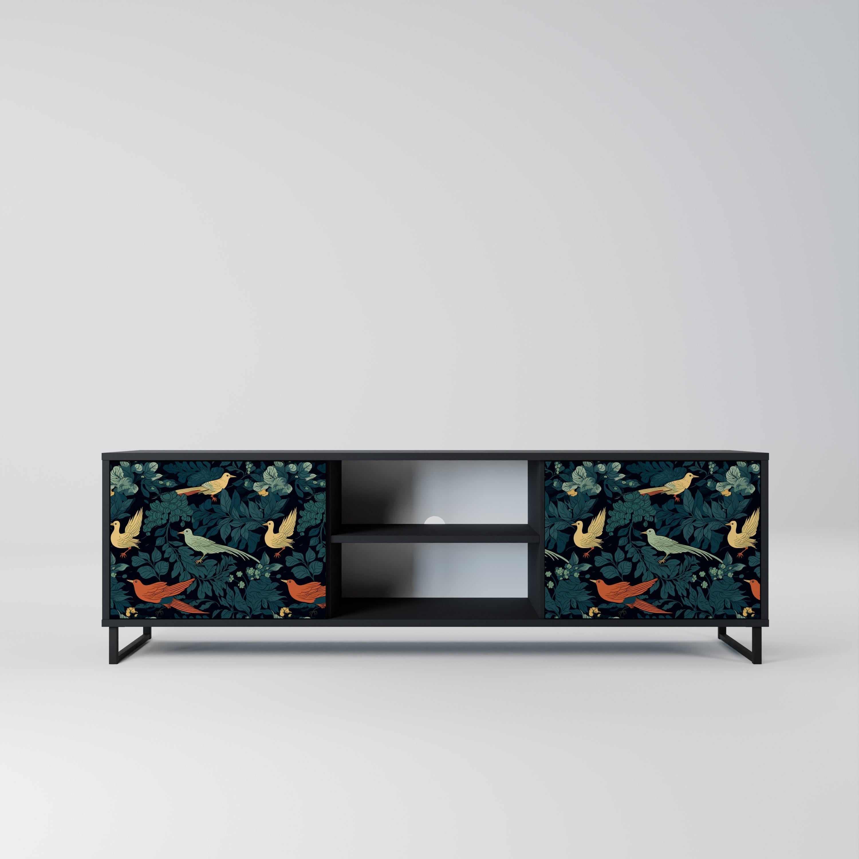 FOWL ORNAMENT 2-Door TV Stand in Black Finish