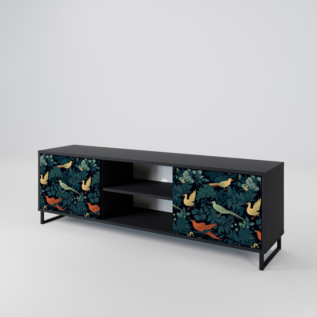 FOWL ORNAMENT 2-Door TV Stand in Black Finish