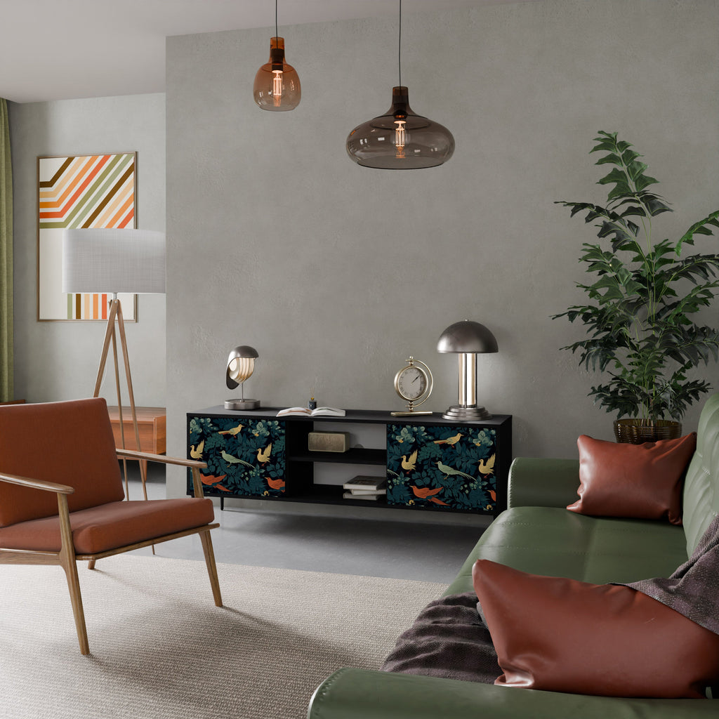 FOWL ORNAMENT 2-Door TV Stand in Black Finish