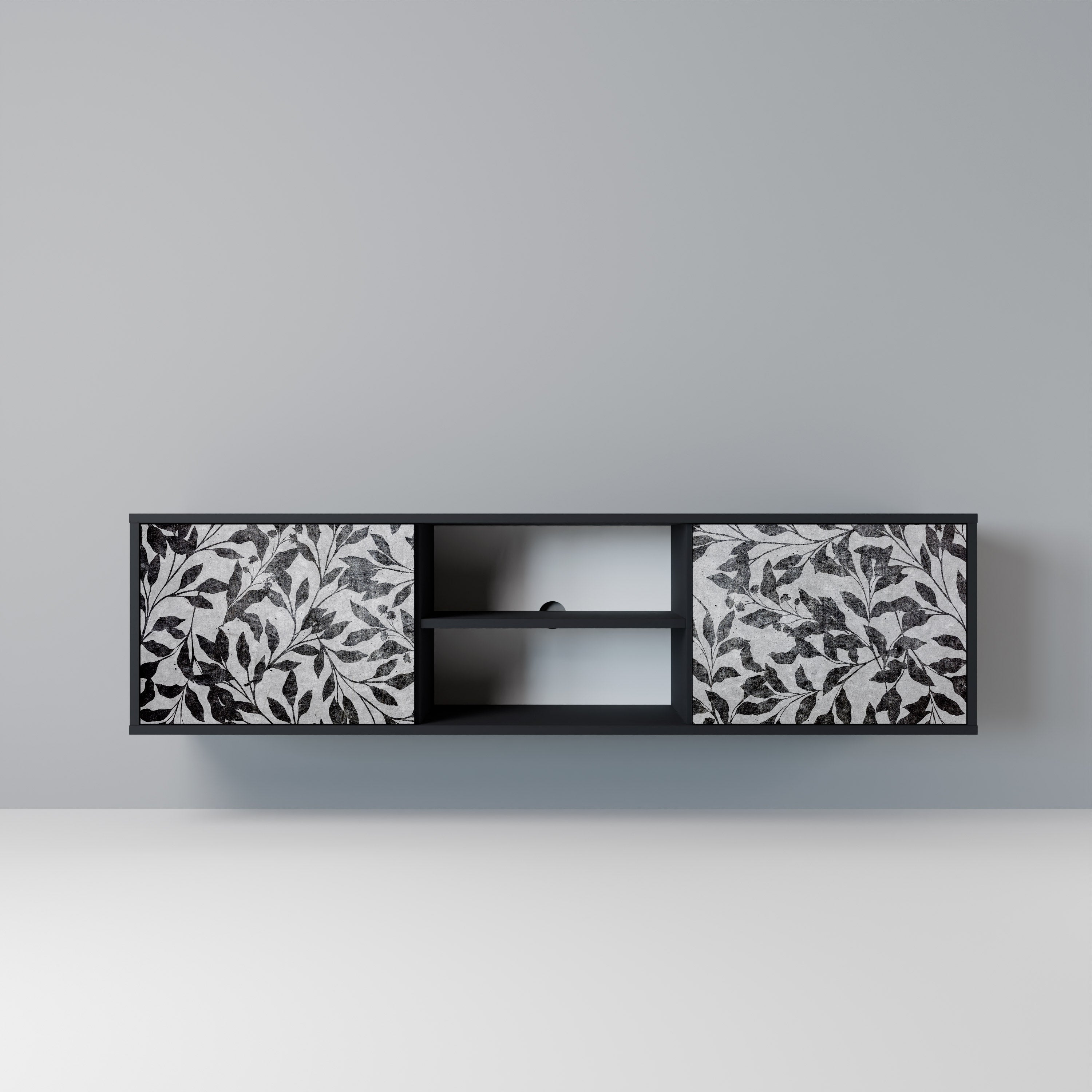 CHARCOAL SPROUT 2-Door TV Stand in Black Finish