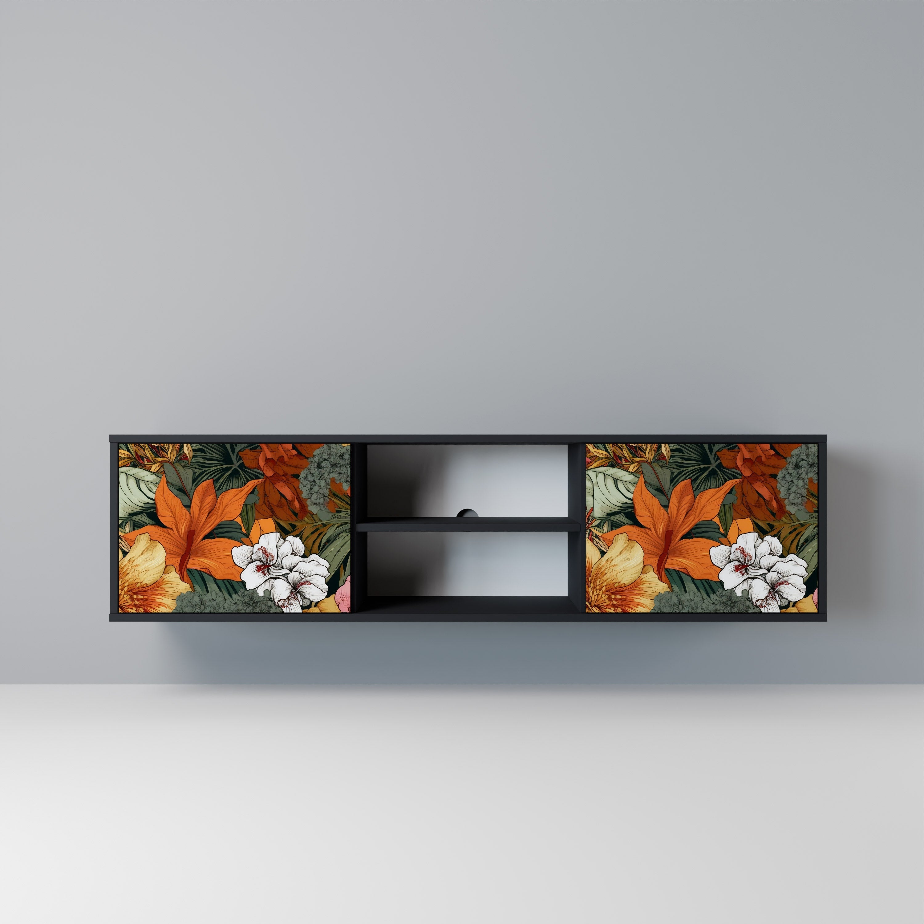 RADIANT FLORA 2-Door TV Stand in Black Finish