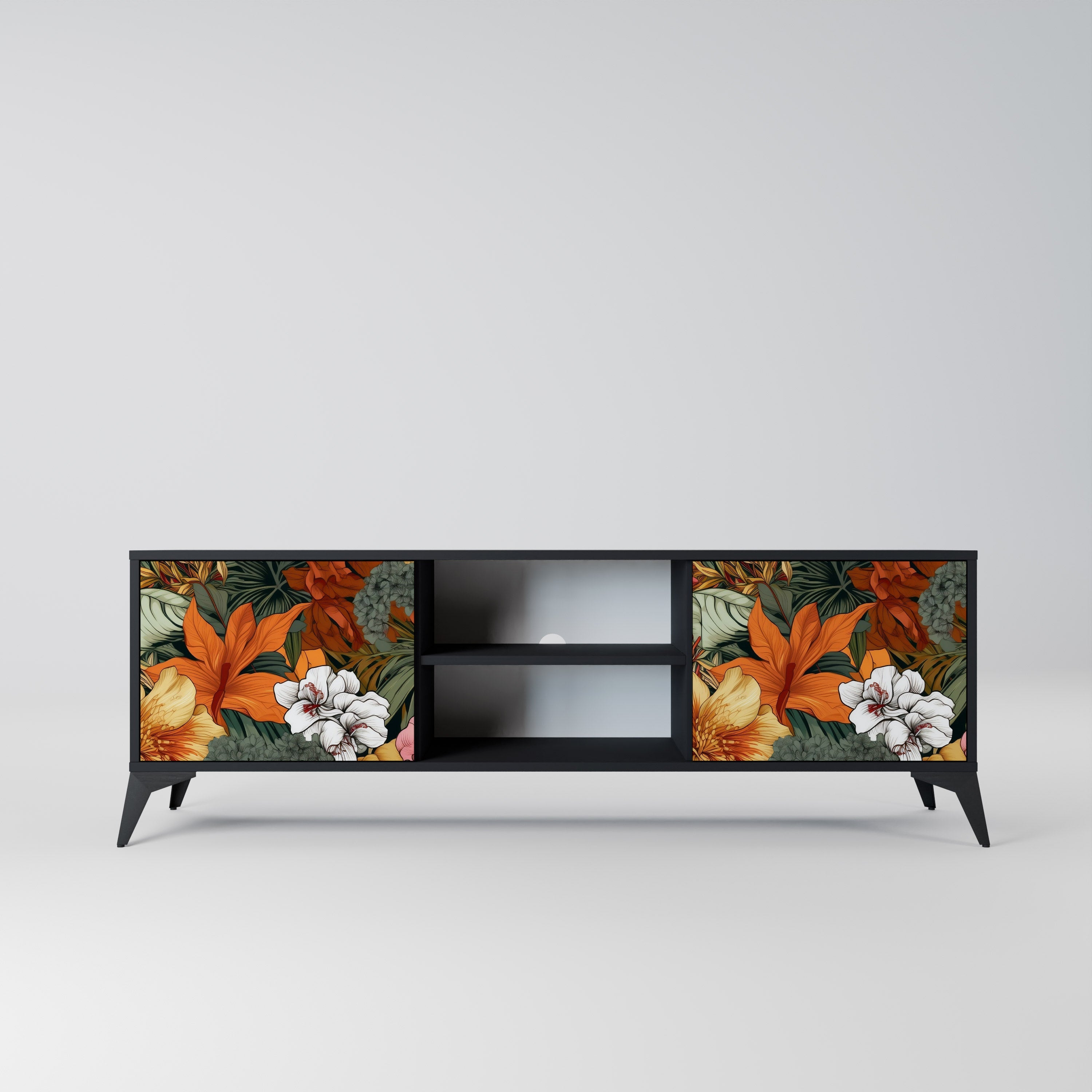 RADIANT FLORA 2-Door TV Stand in Black Finish
