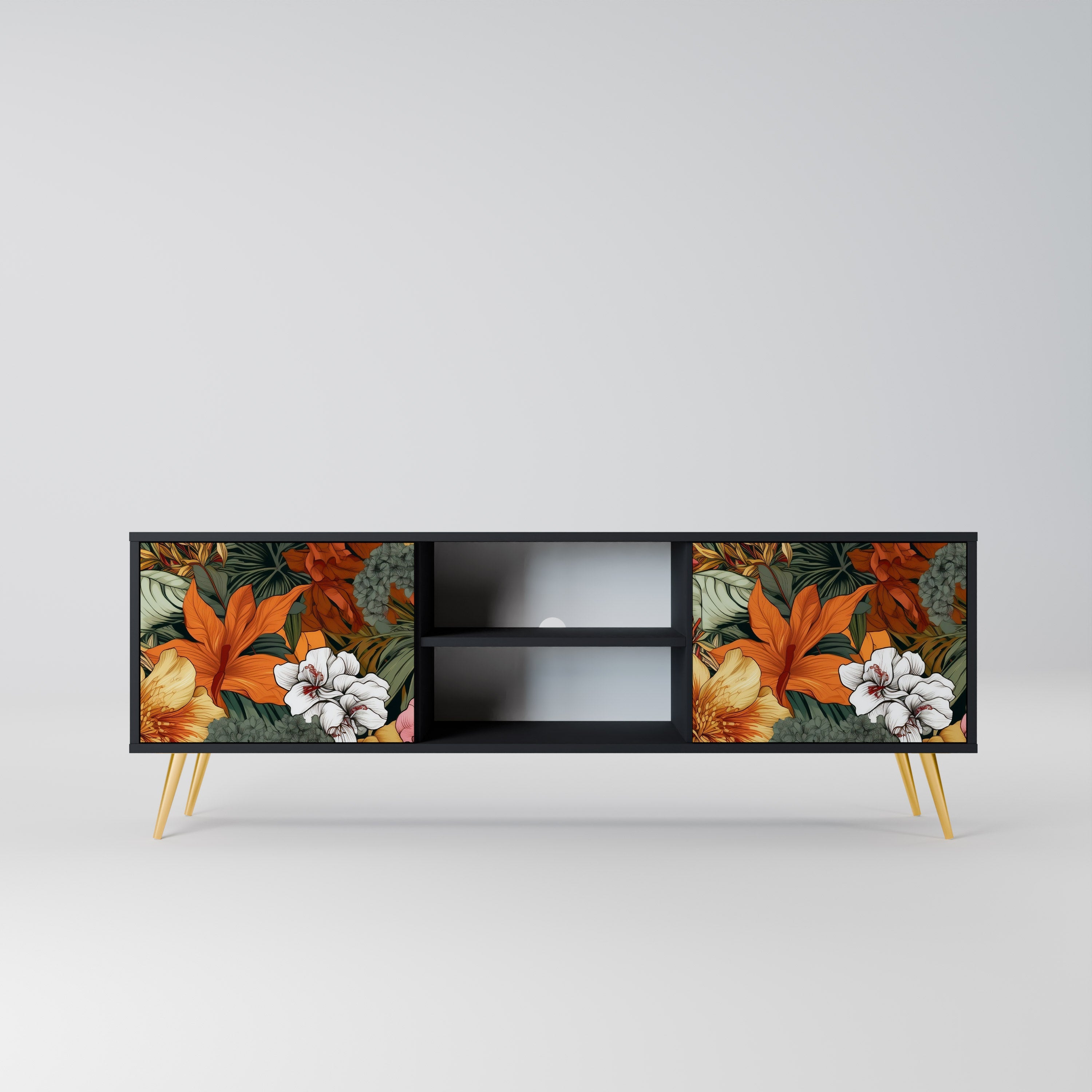 RADIANT FLORA 2-Door TV Stand in Black Finish