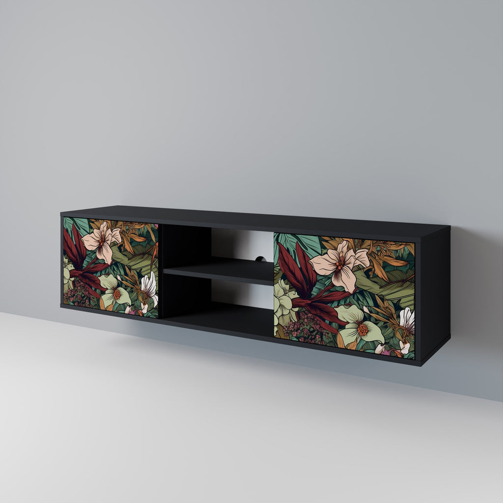 BOTANICAL EMERGENCE 2-Door TV Stand in Black Finish