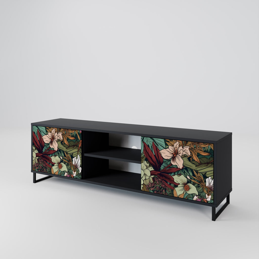 BOTANICAL EMERGENCE 2-Door TV Stand in Black Finish