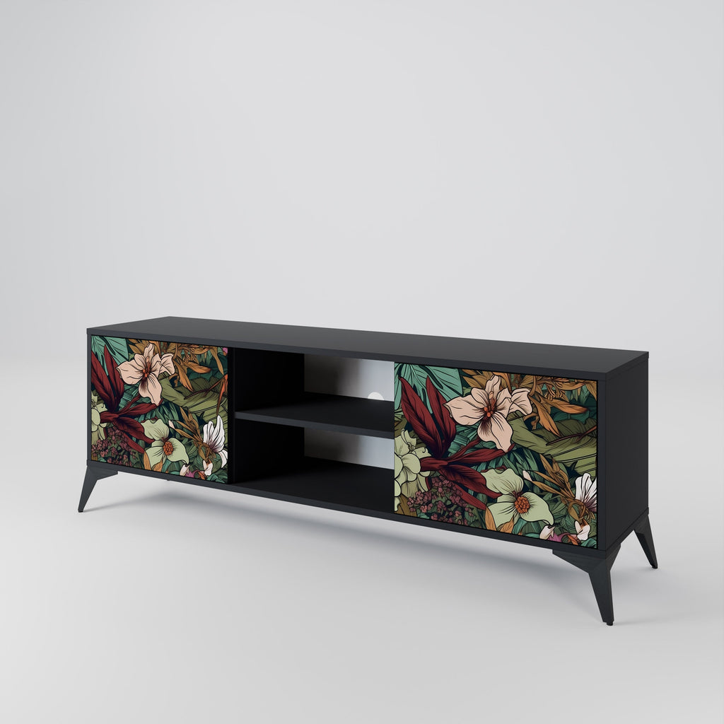 BOTANICAL EMERGENCE 2-Door TV Stand in Black Finish
