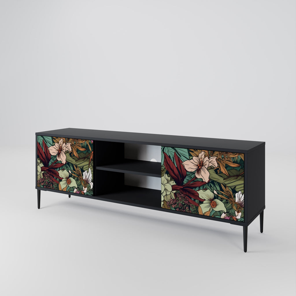 BOTANICAL EMERGENCE 2-Door TV Stand in Black Finish