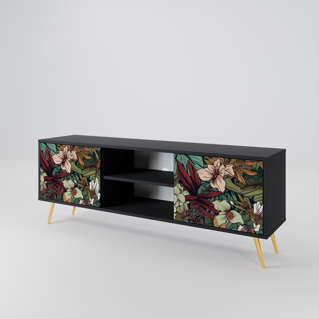 BOTANICAL EMERGENCE 2-Door TV Stand in Black Finish