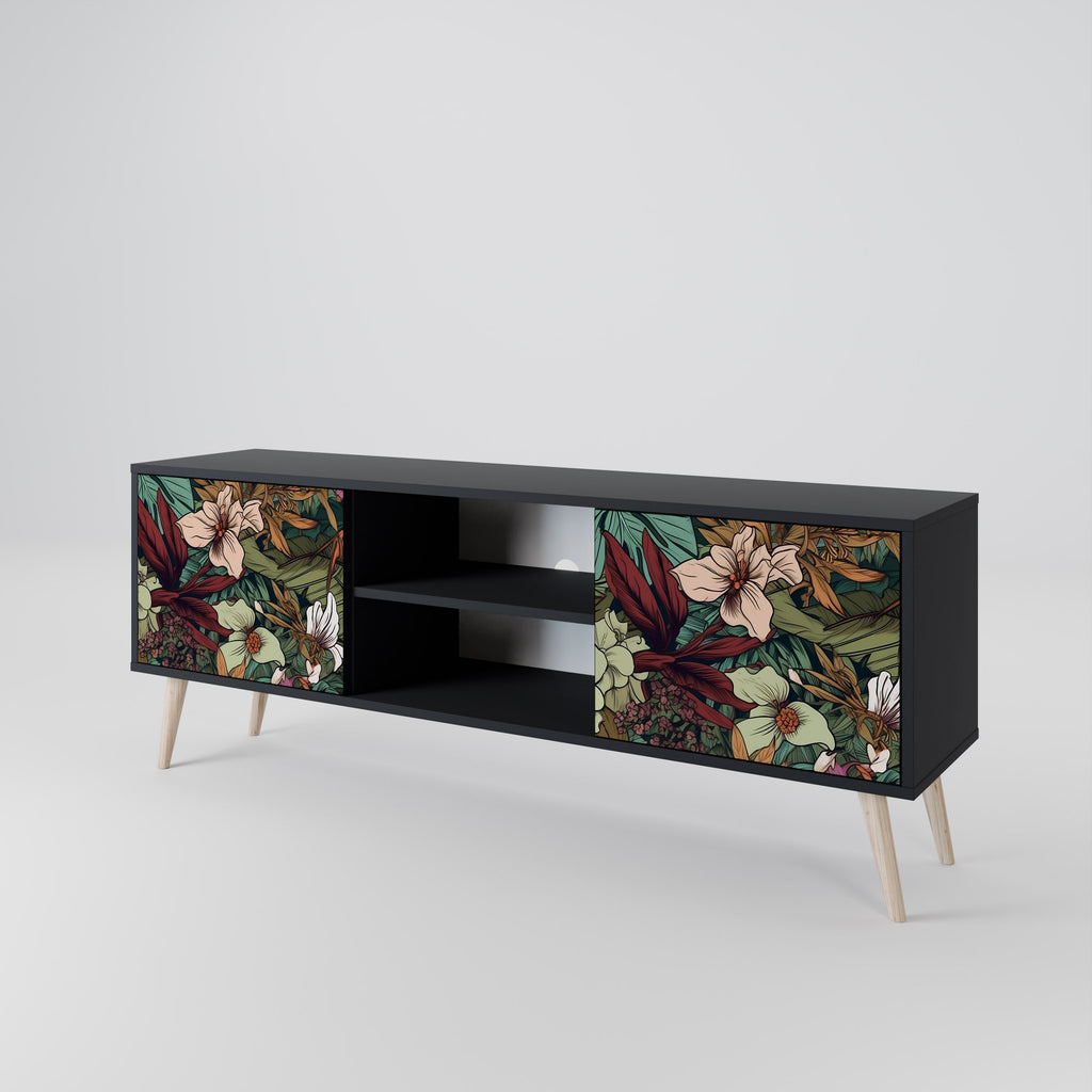 BOTANICAL EMERGENCE 2-Door TV Stand in Black Finish
