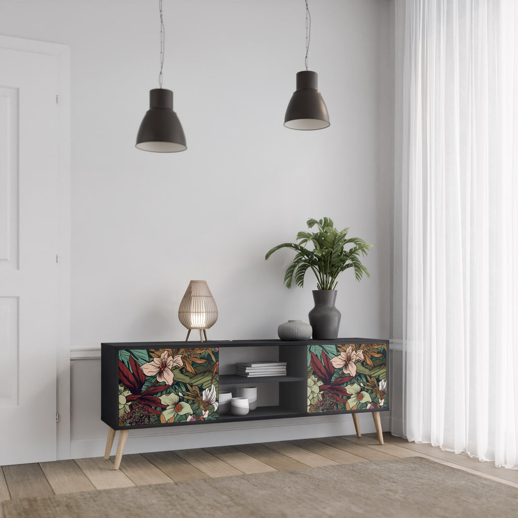 BOTANICAL EMERGENCE 2-Door TV Stand in Black Finish