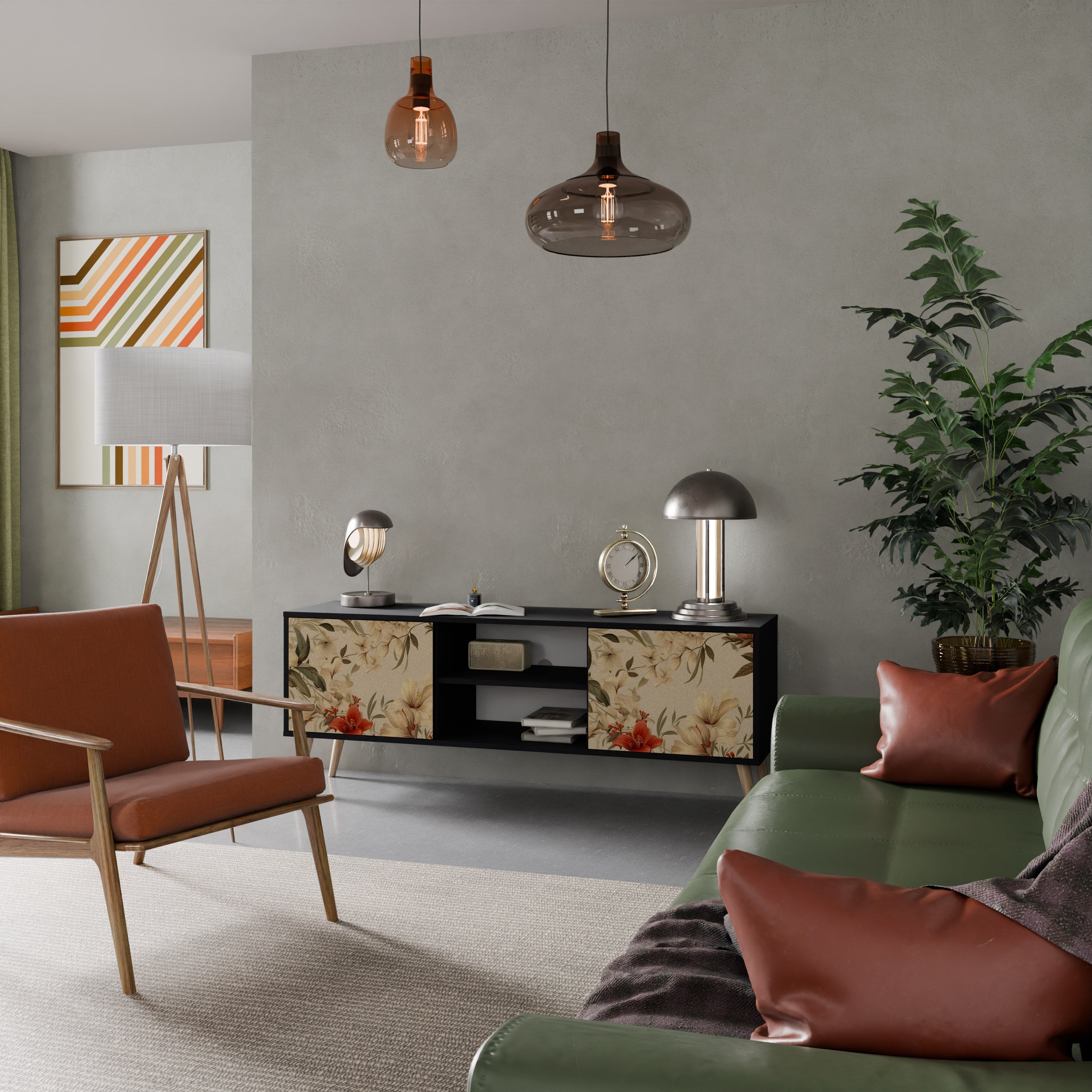 Meuble TV 2 portes BLOOMING HARMONY finition noire