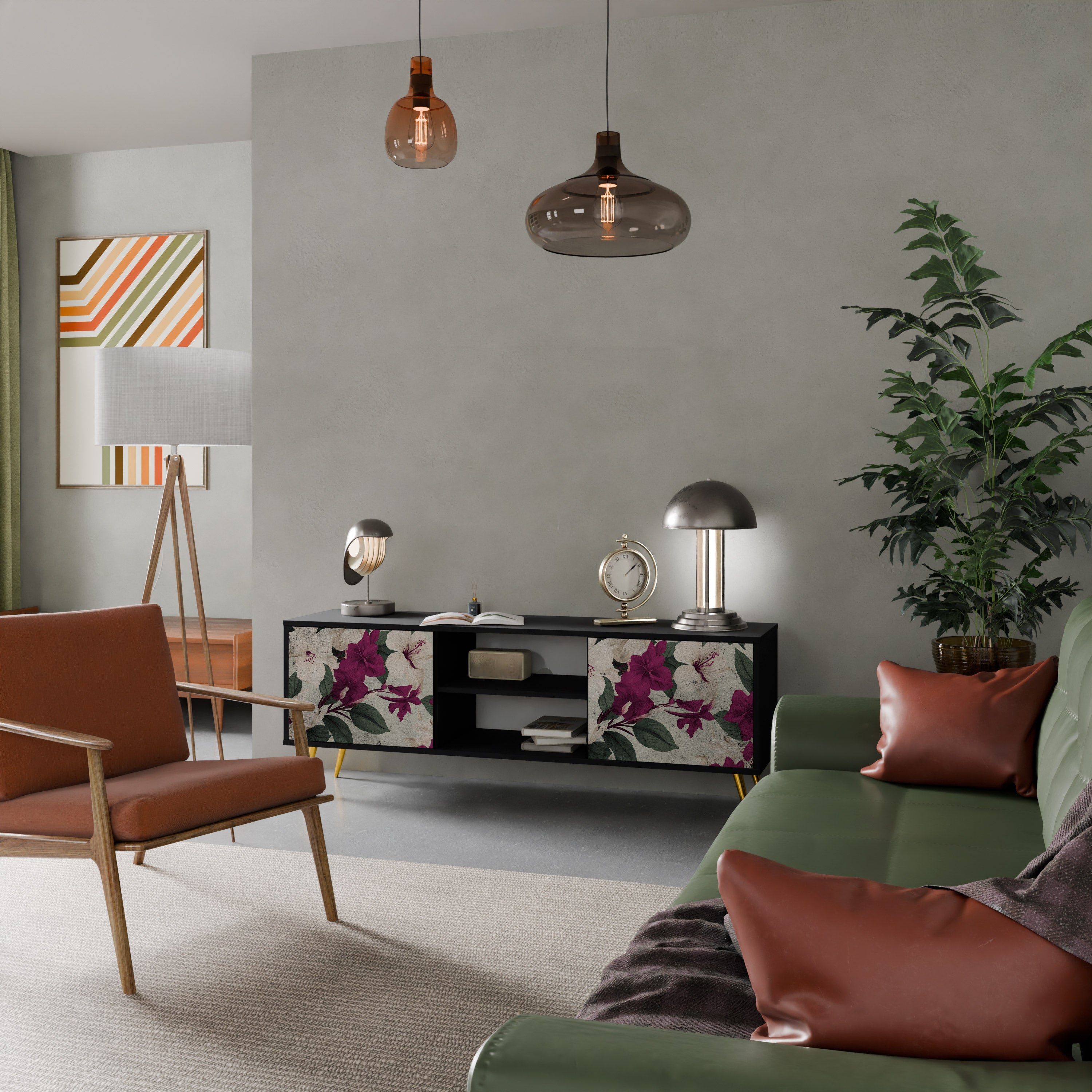 FLOWERET DREAM 2-Door TV Stand in Black Finish