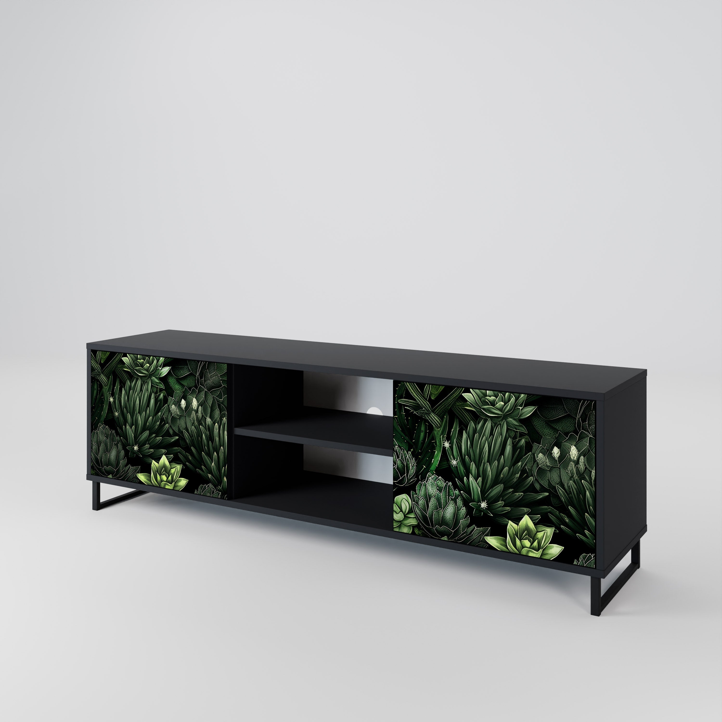 SUCCULENT JUNGLE 2-Door TV Stand in Black Finish