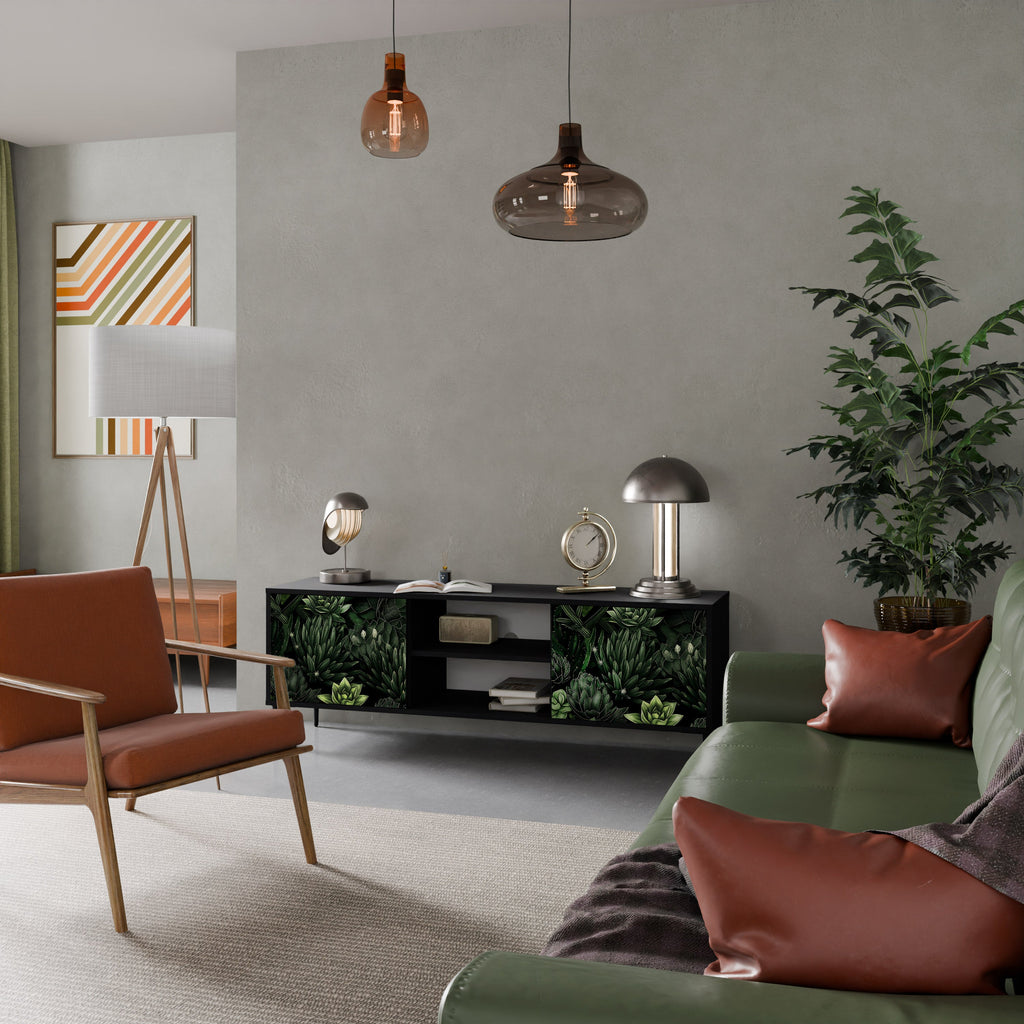 SUCCULENT JUNGLE 2-Door TV Stand in Black Finish