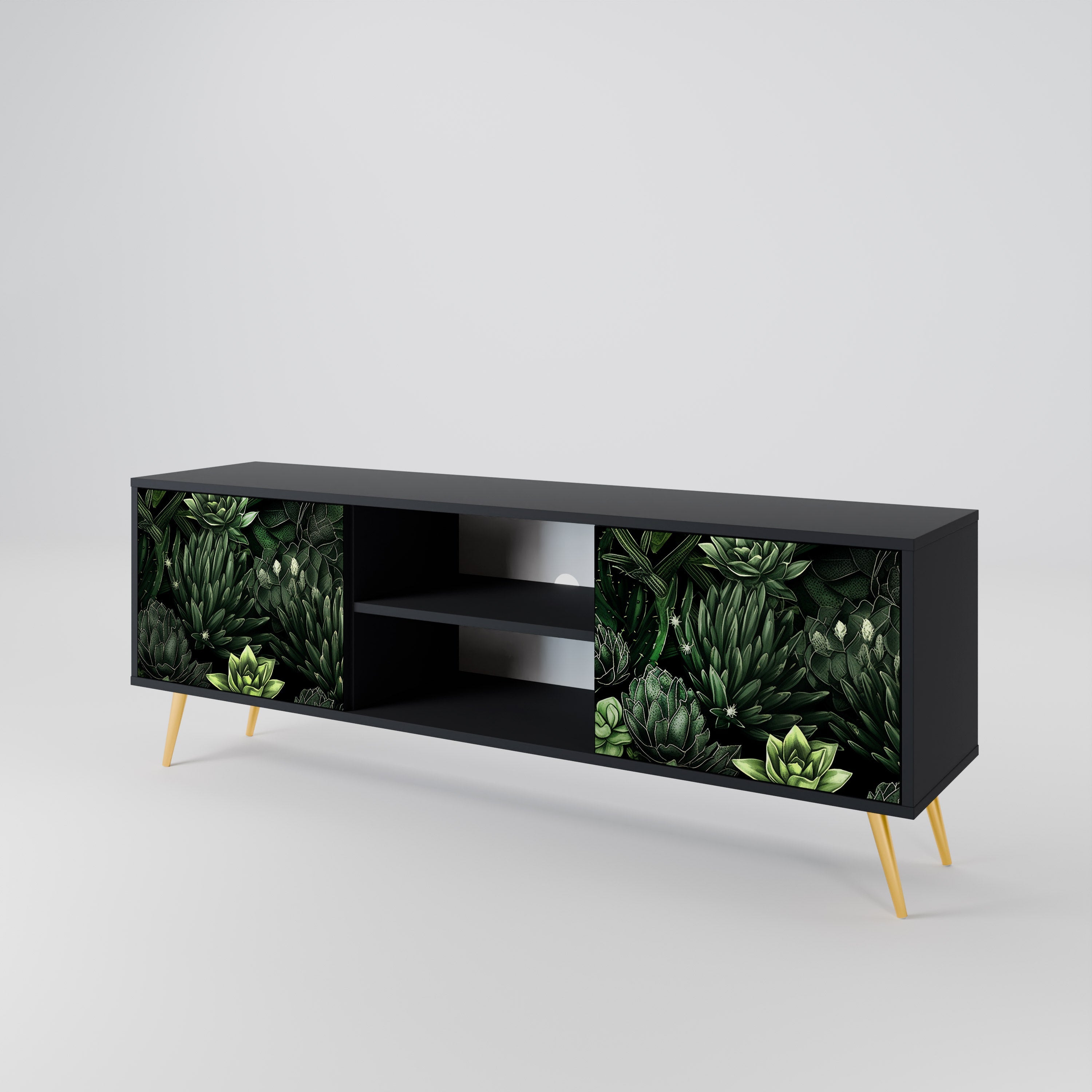 SUCCULENT JUNGLE 2-Door TV Stand in Black Finish