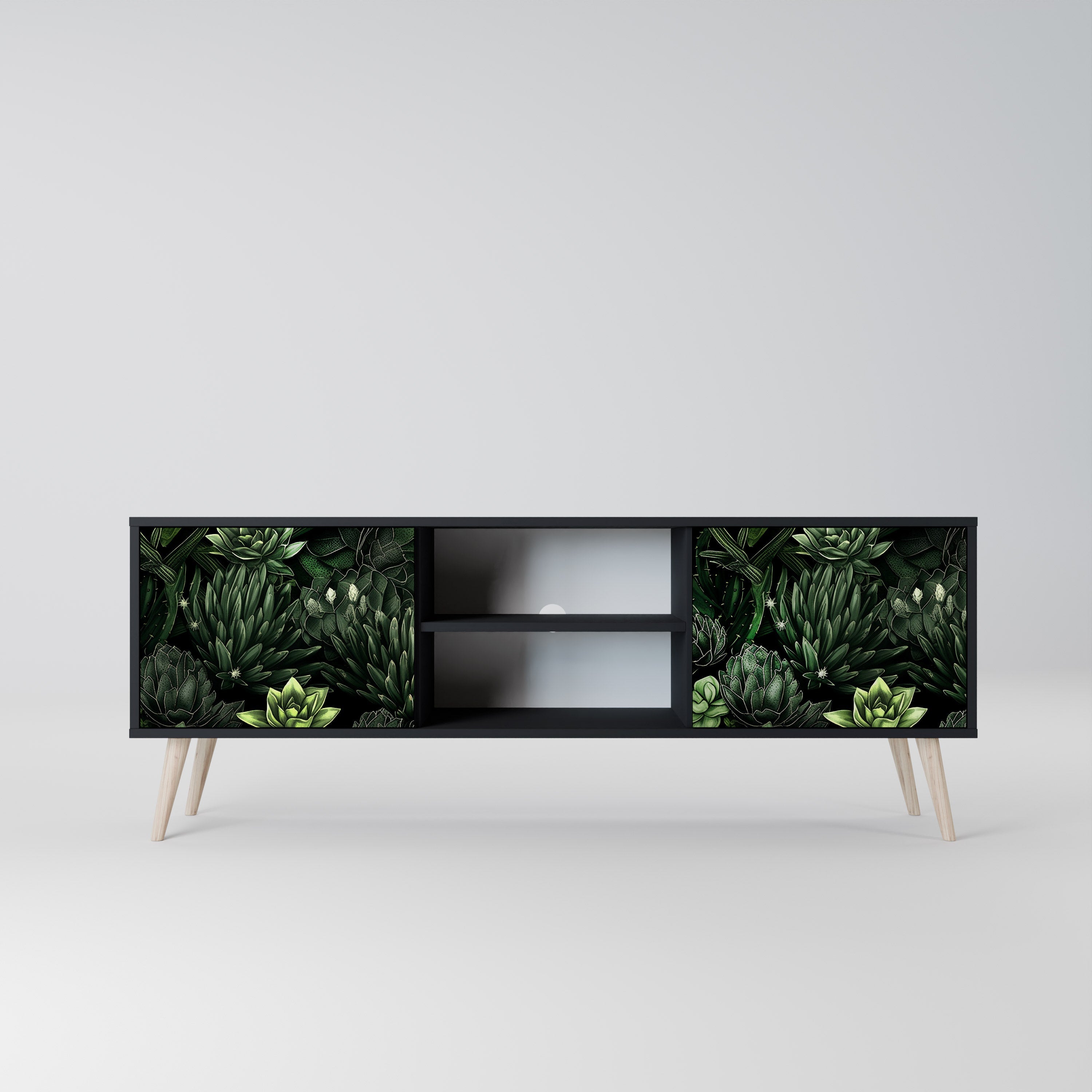 SUCCULENT JUNGLE 2-Door TV Stand in Black Finish