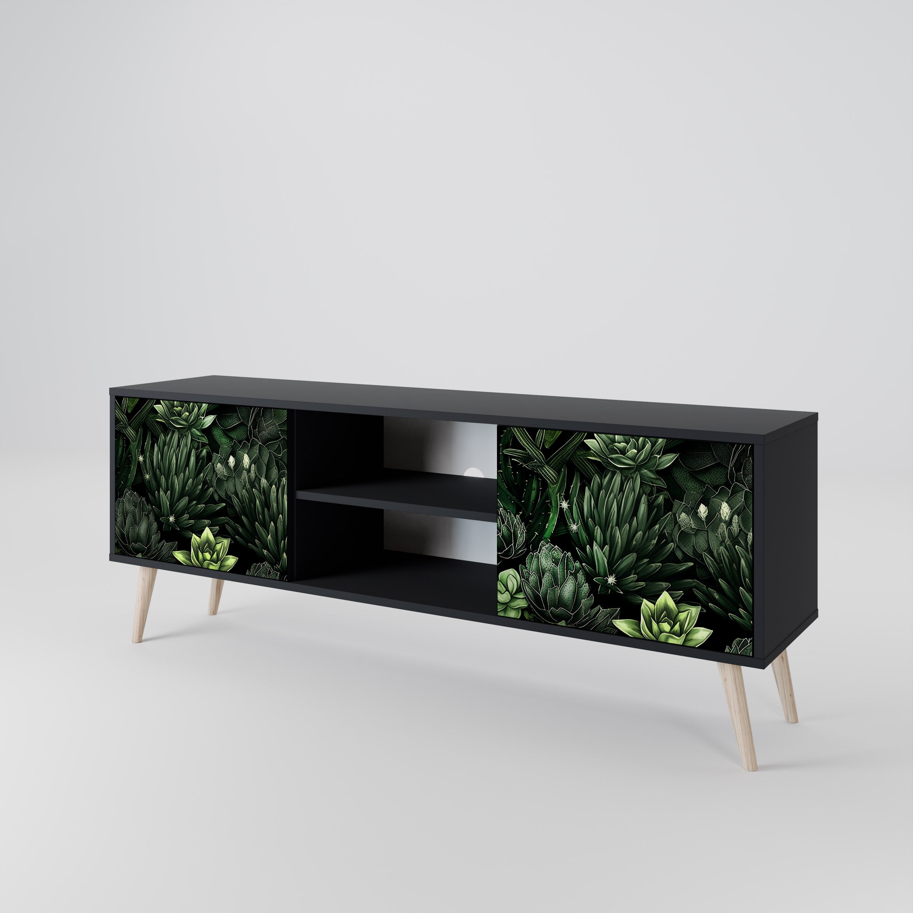 SUCCULENT JUNGLE 2-Door TV Stand in Black Finish