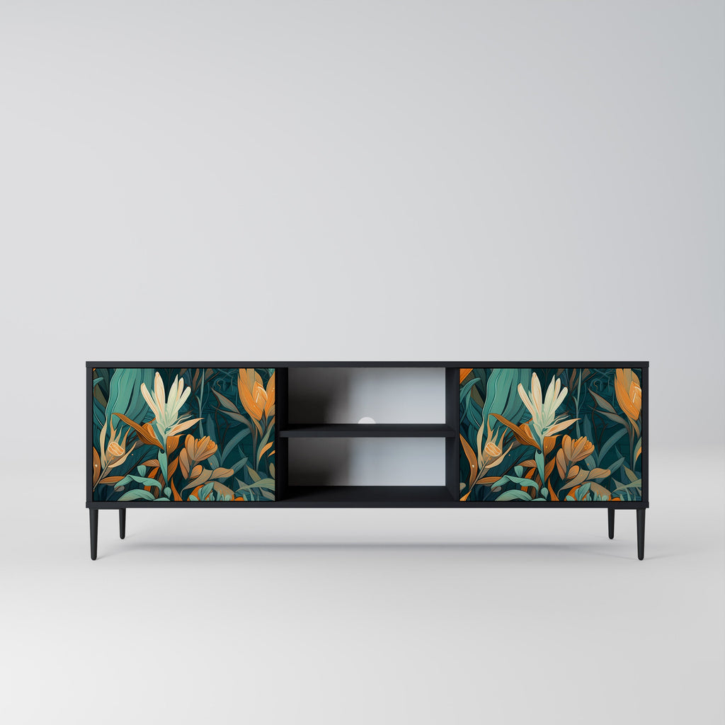 FLORAL SERENITY 2-Door TV Stand in Black Finish