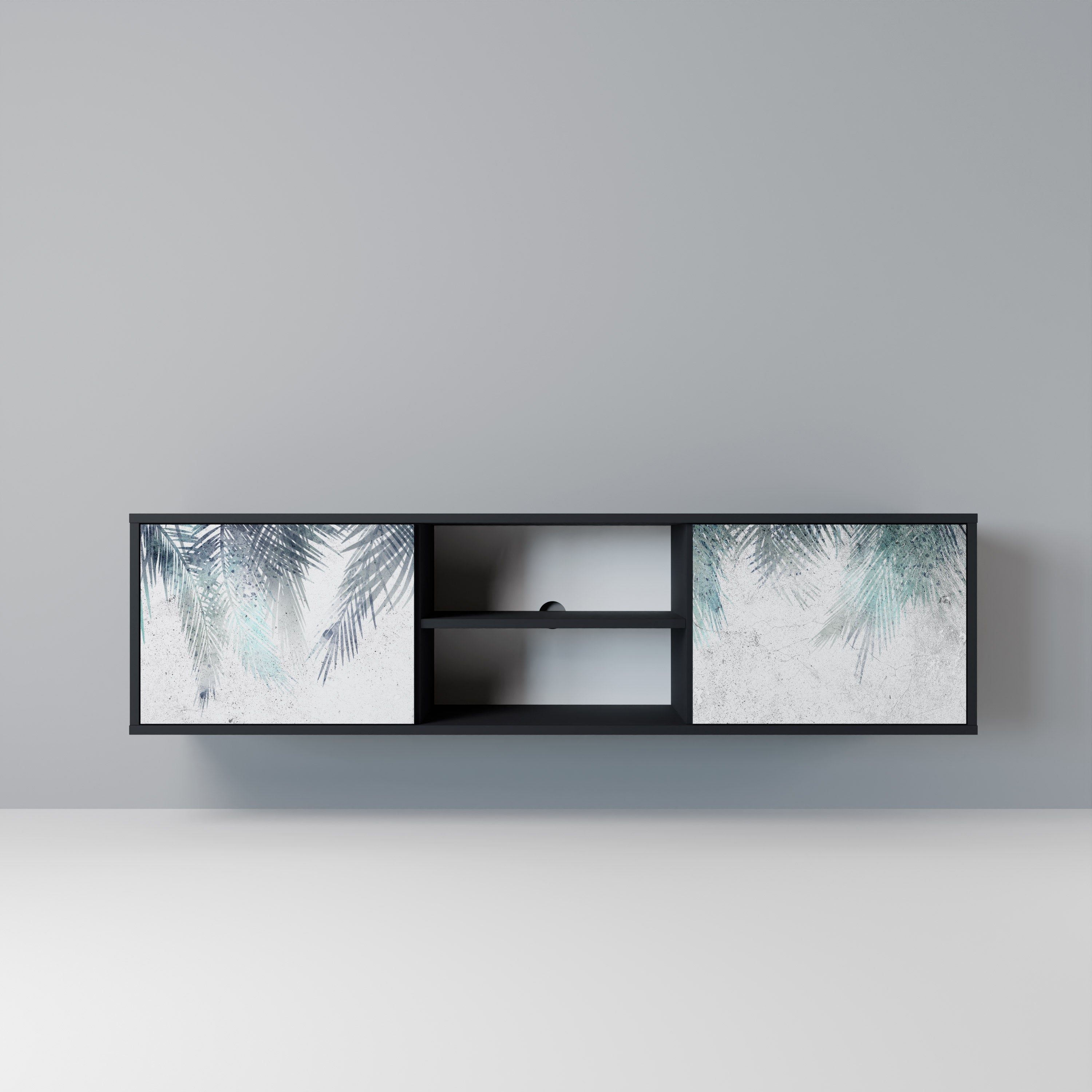 PALM VEIL 2-Door TV Stand in Black Finish