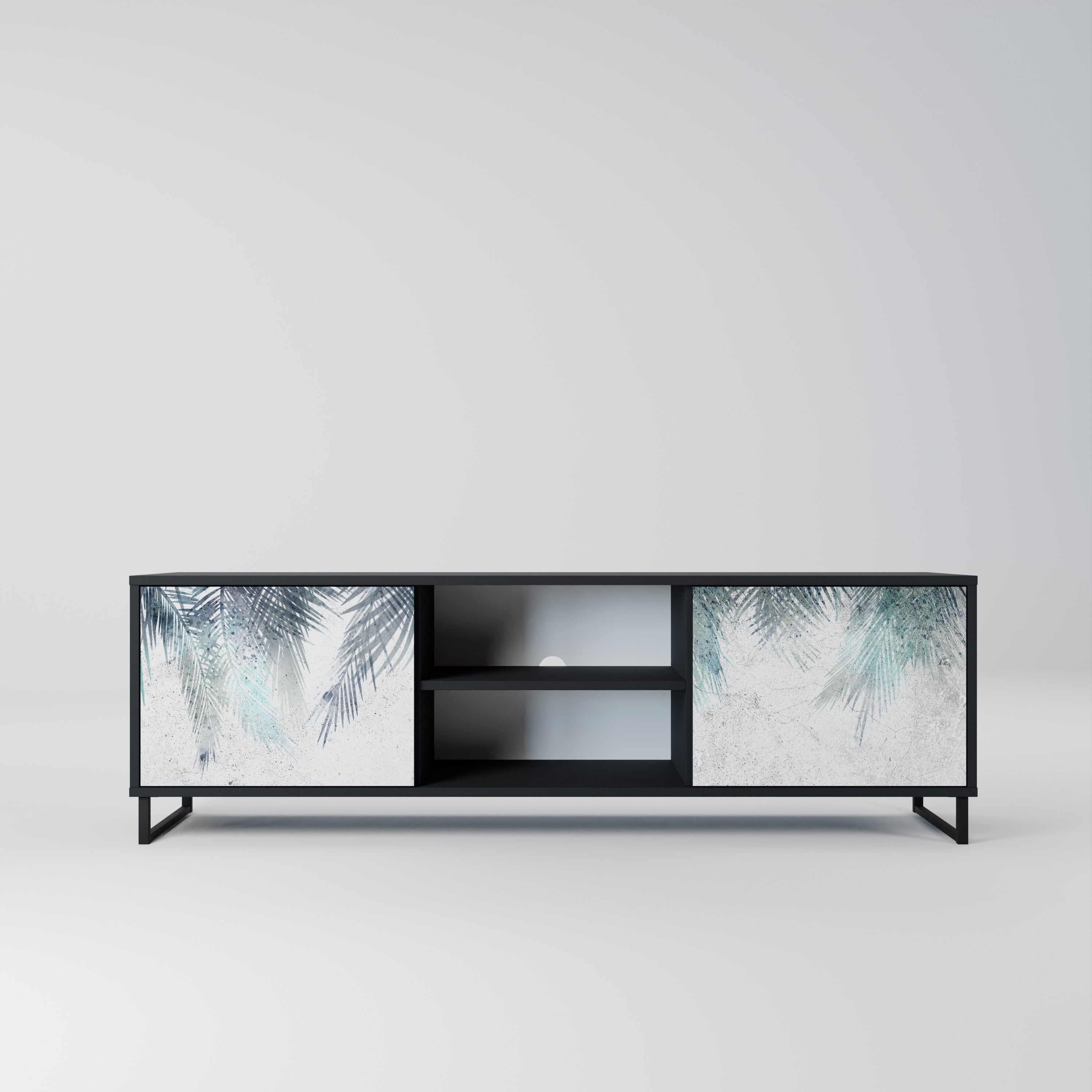 PALM VEIL 2-Door TV Stand in Black Finish