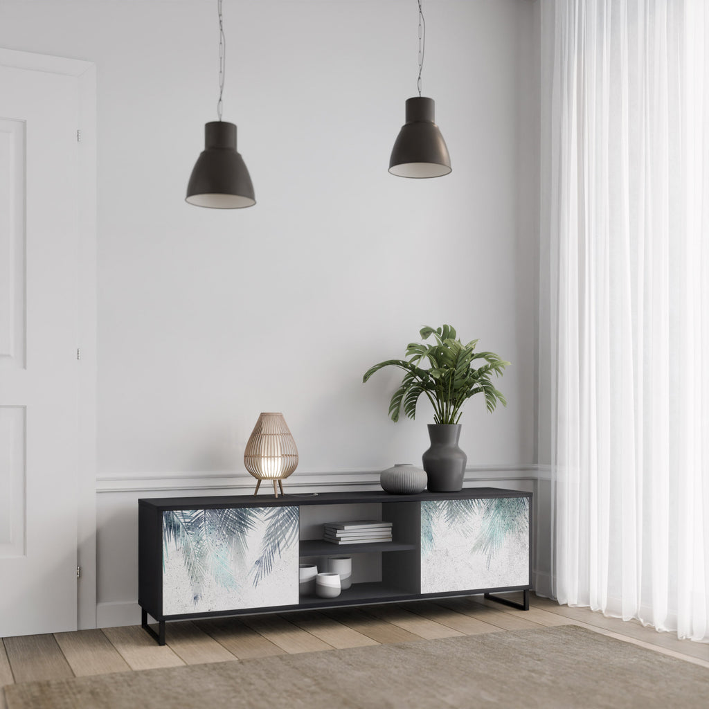 PALM VEIL 2-Door TV Stand in Black Finish