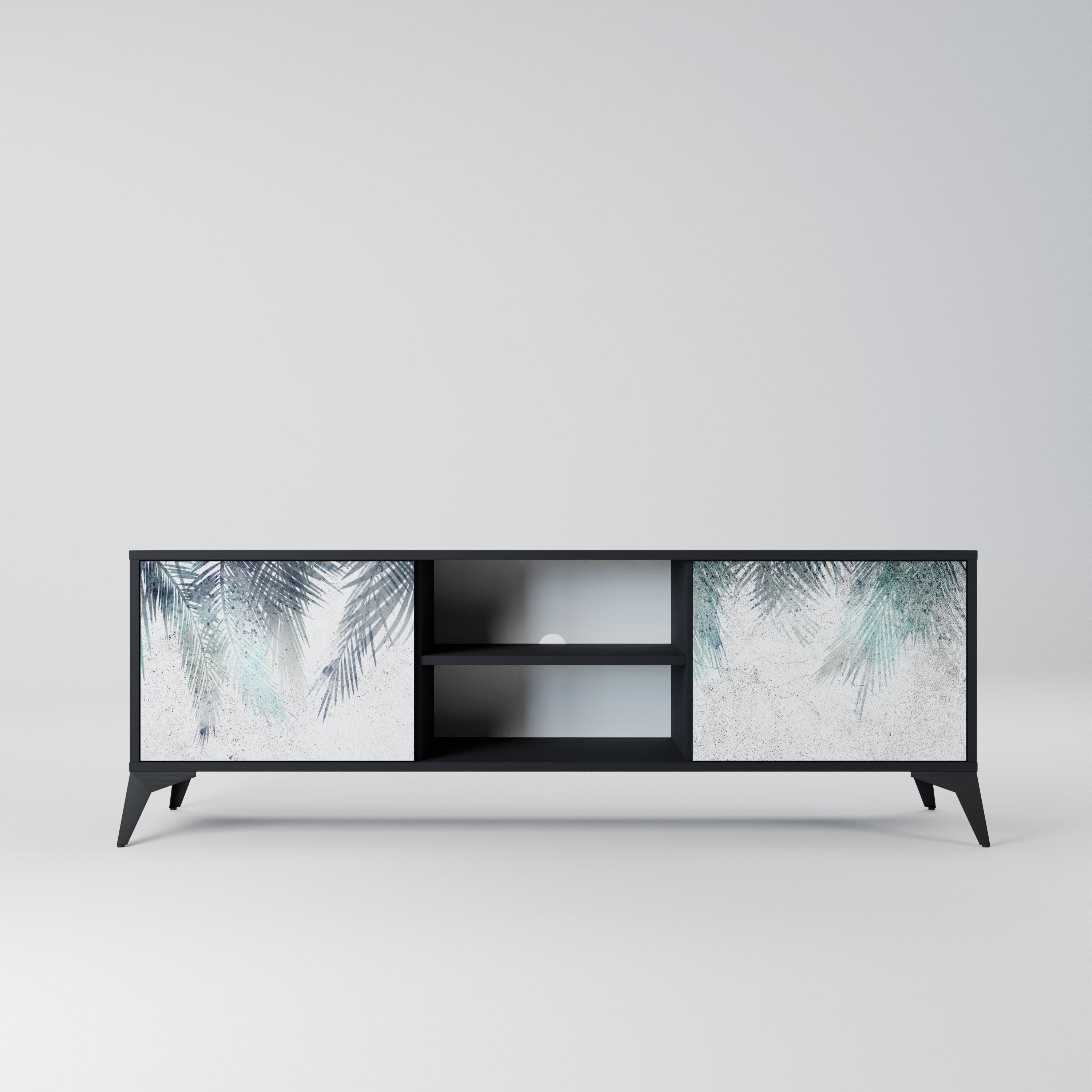 PALM VEIL 2-Door TV Stand in Black Finish