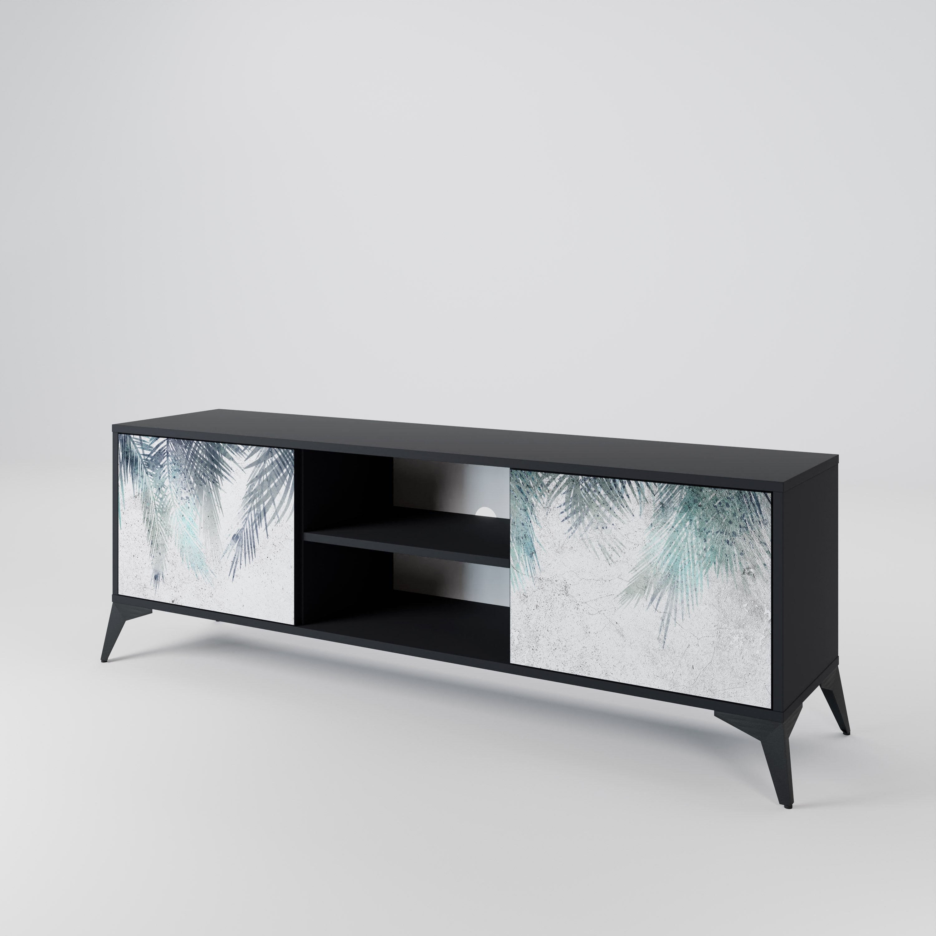 PALM VEIL 2-Door TV Stand in Black Finish