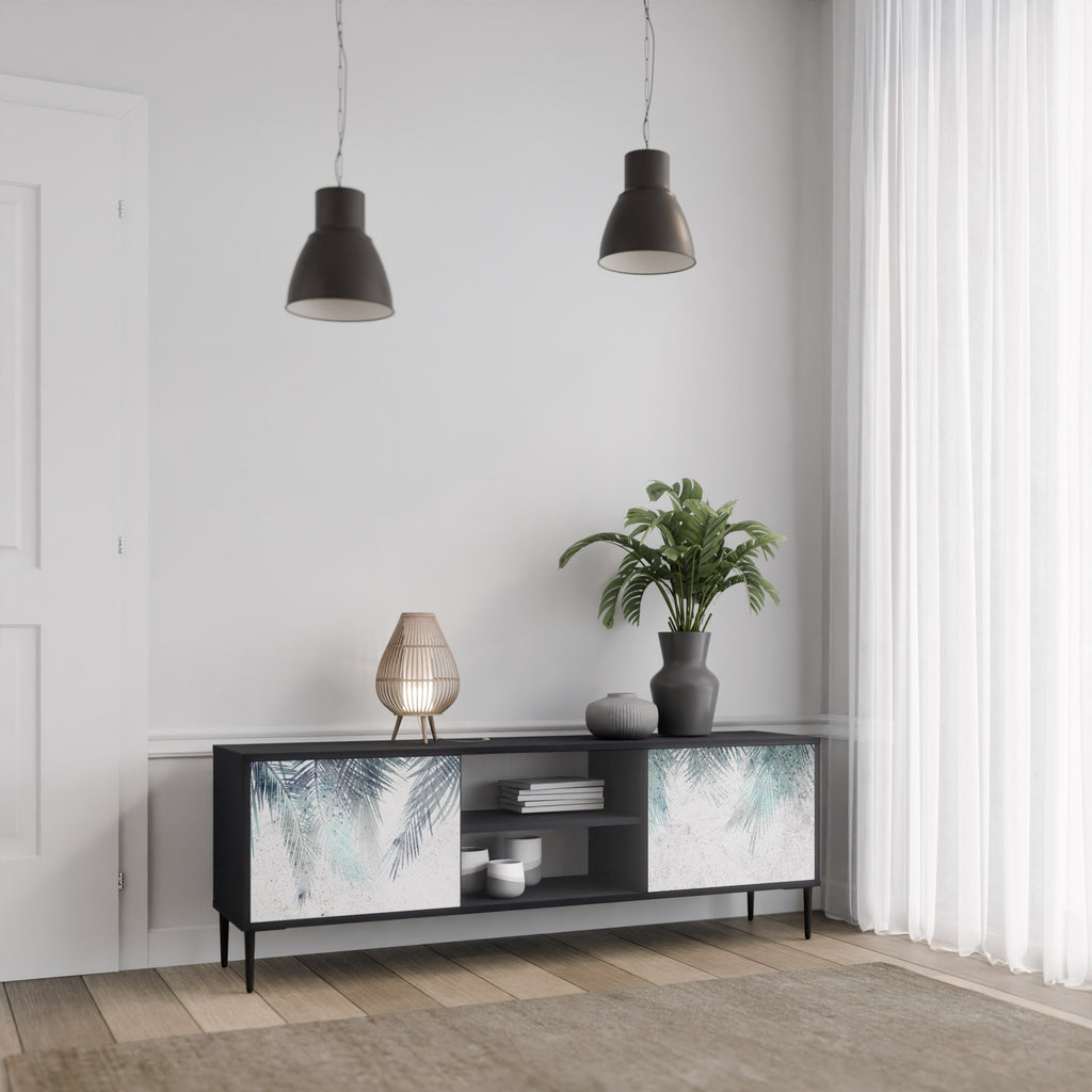 PALM VEIL 2-Door TV Stand in Black Finish