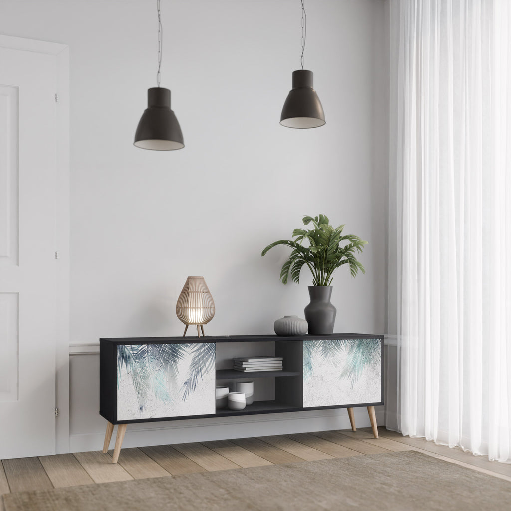 PALM VEIL 2-Door TV Stand in Black Finish