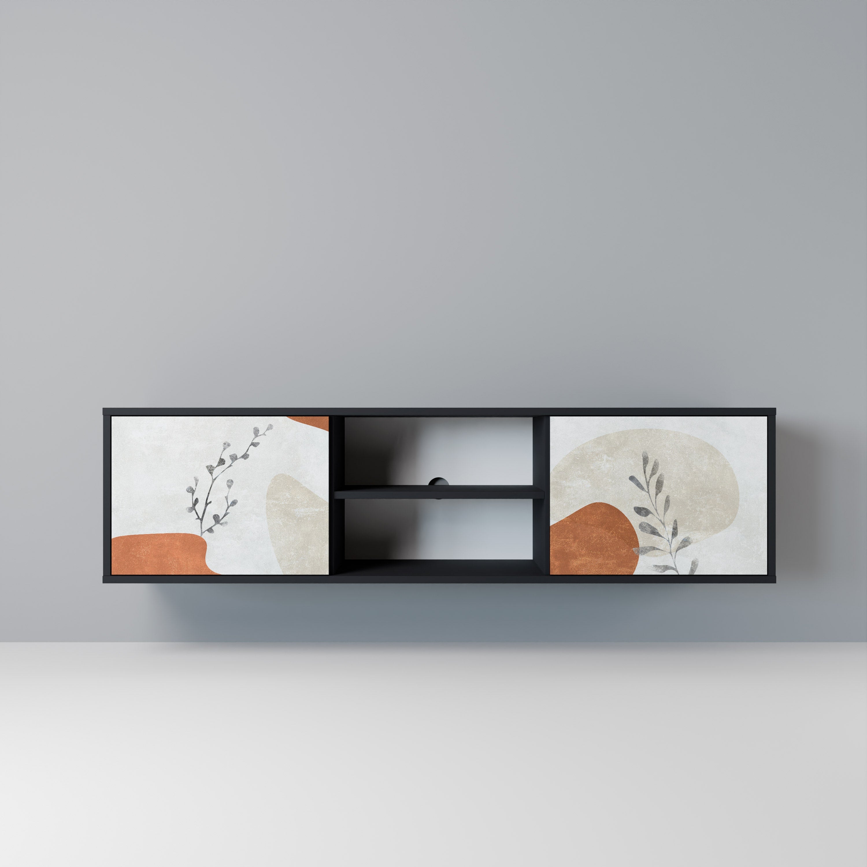 TRANQUIL TWIG 2-Door TV Stand in Black Finish