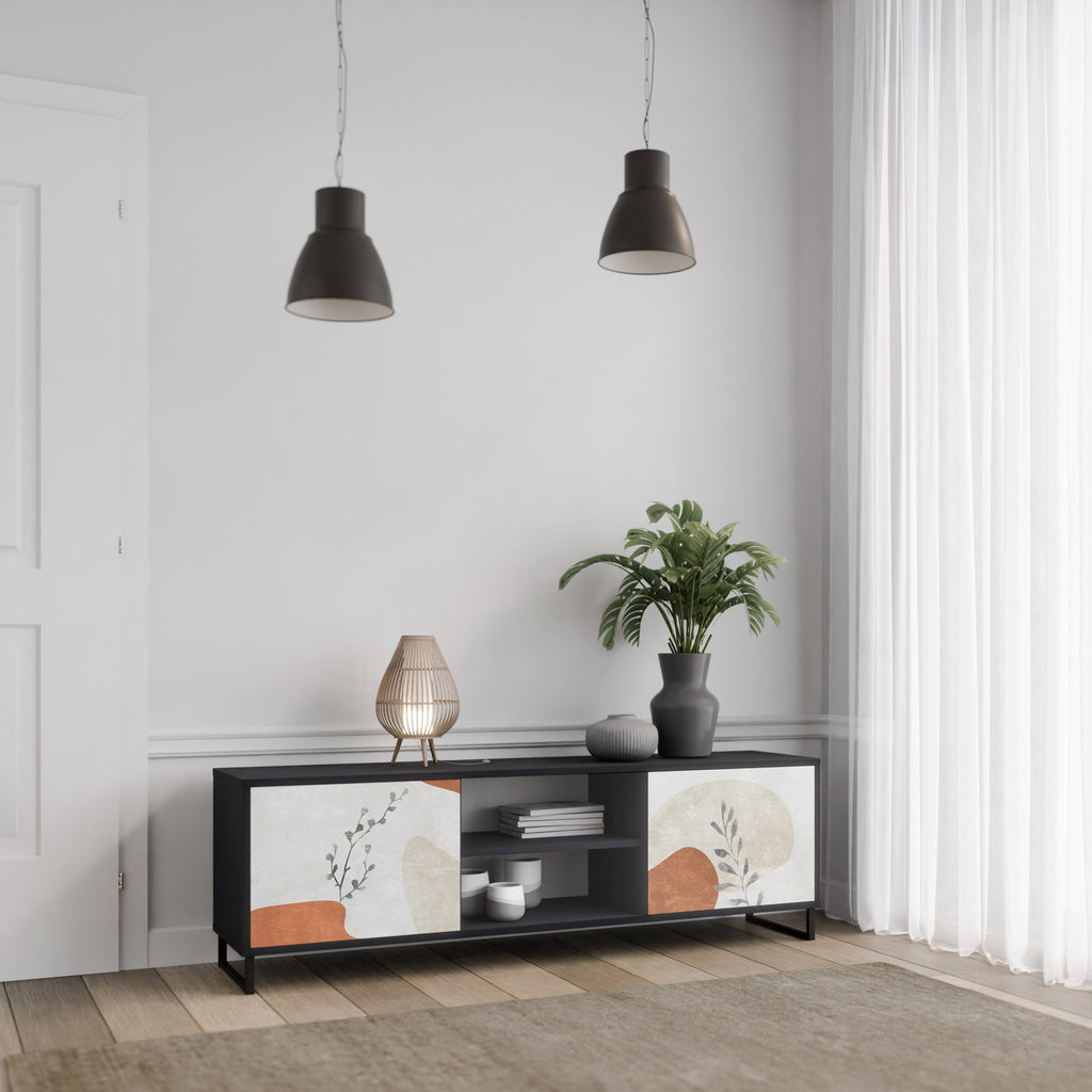 TRANQUIL TWIG 2-Door TV Stand in Black Finish