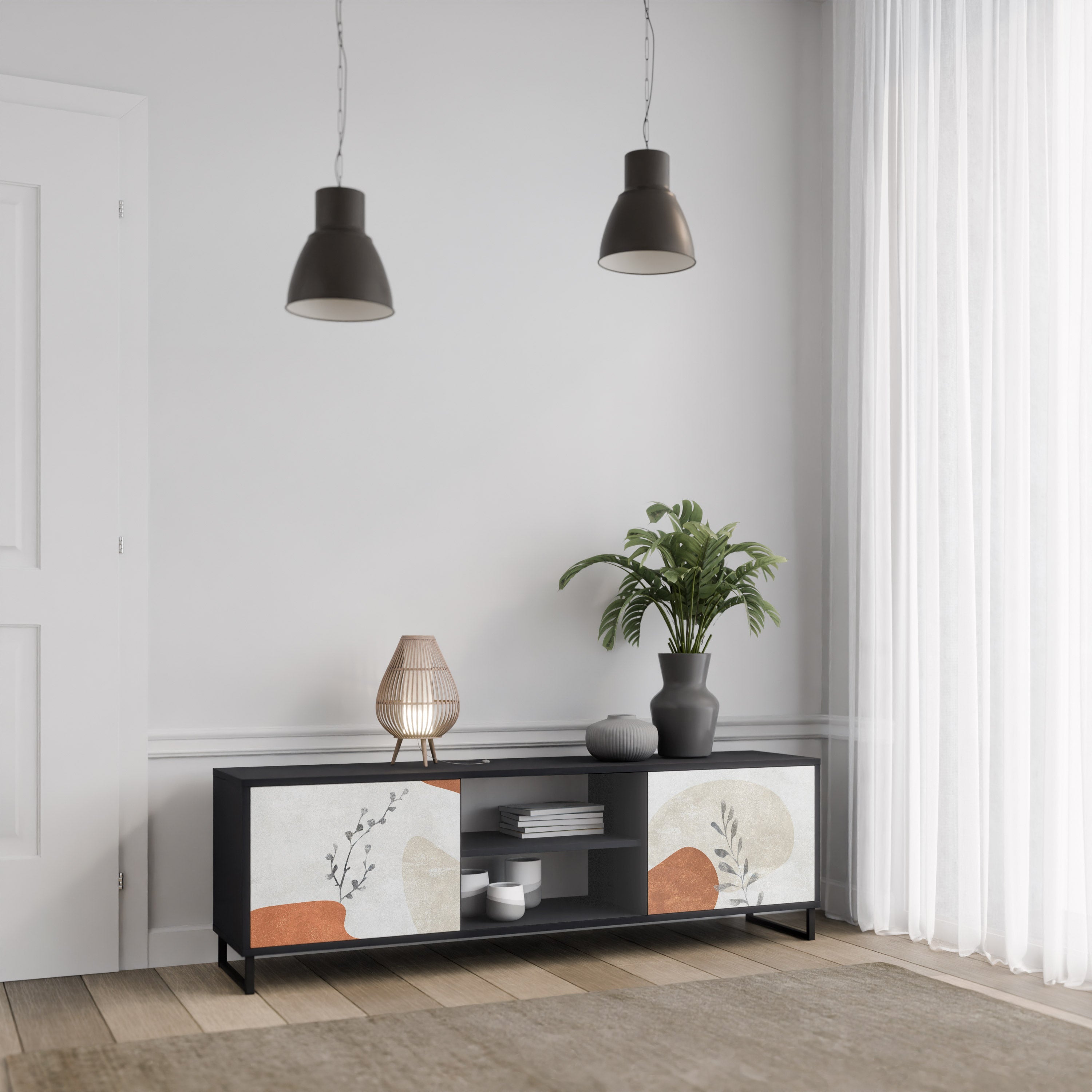 TRANQUIL TWIG 2-Door TV Stand in Black Finish