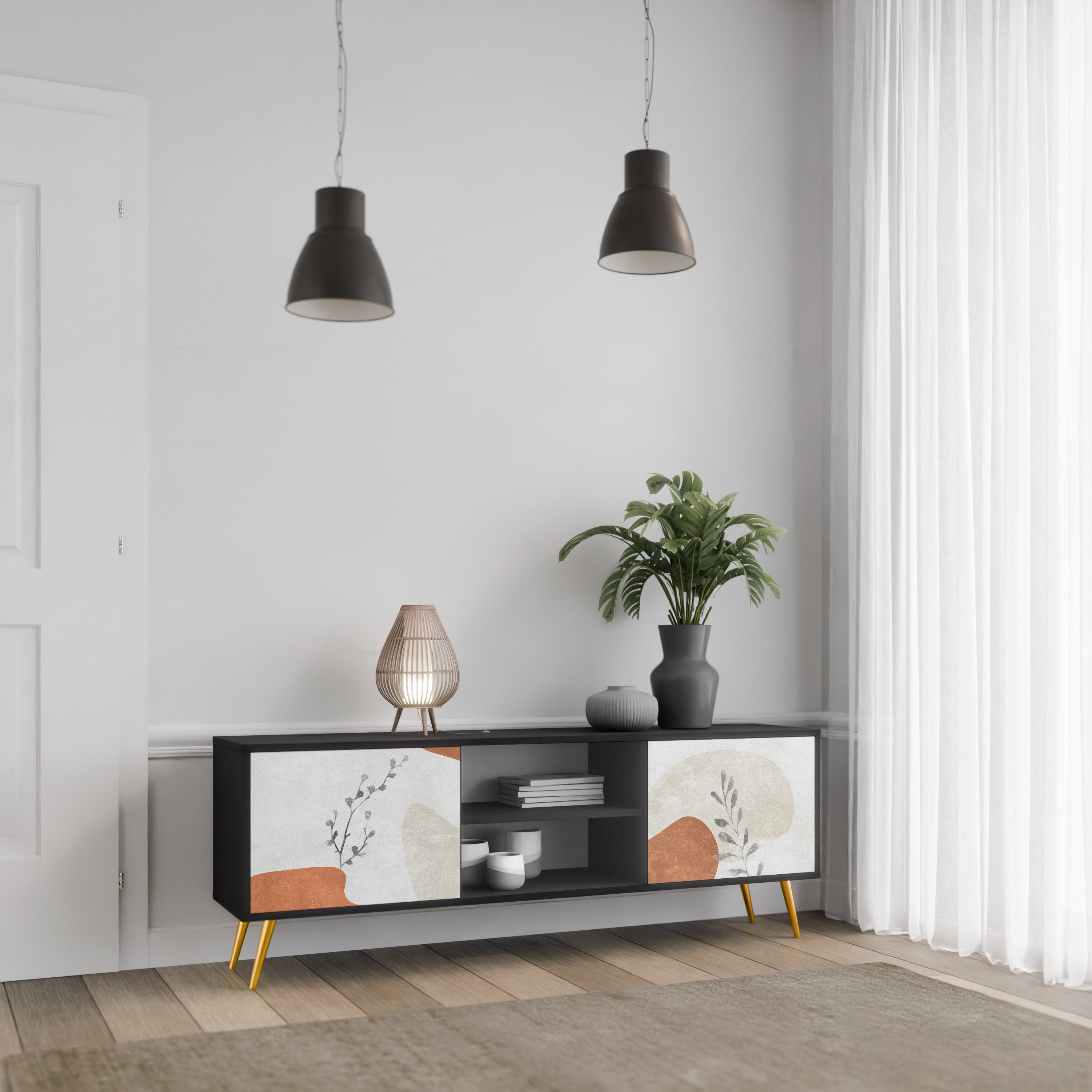 TRANQUIL TWIG 2-Door TV Stand in Black Finish