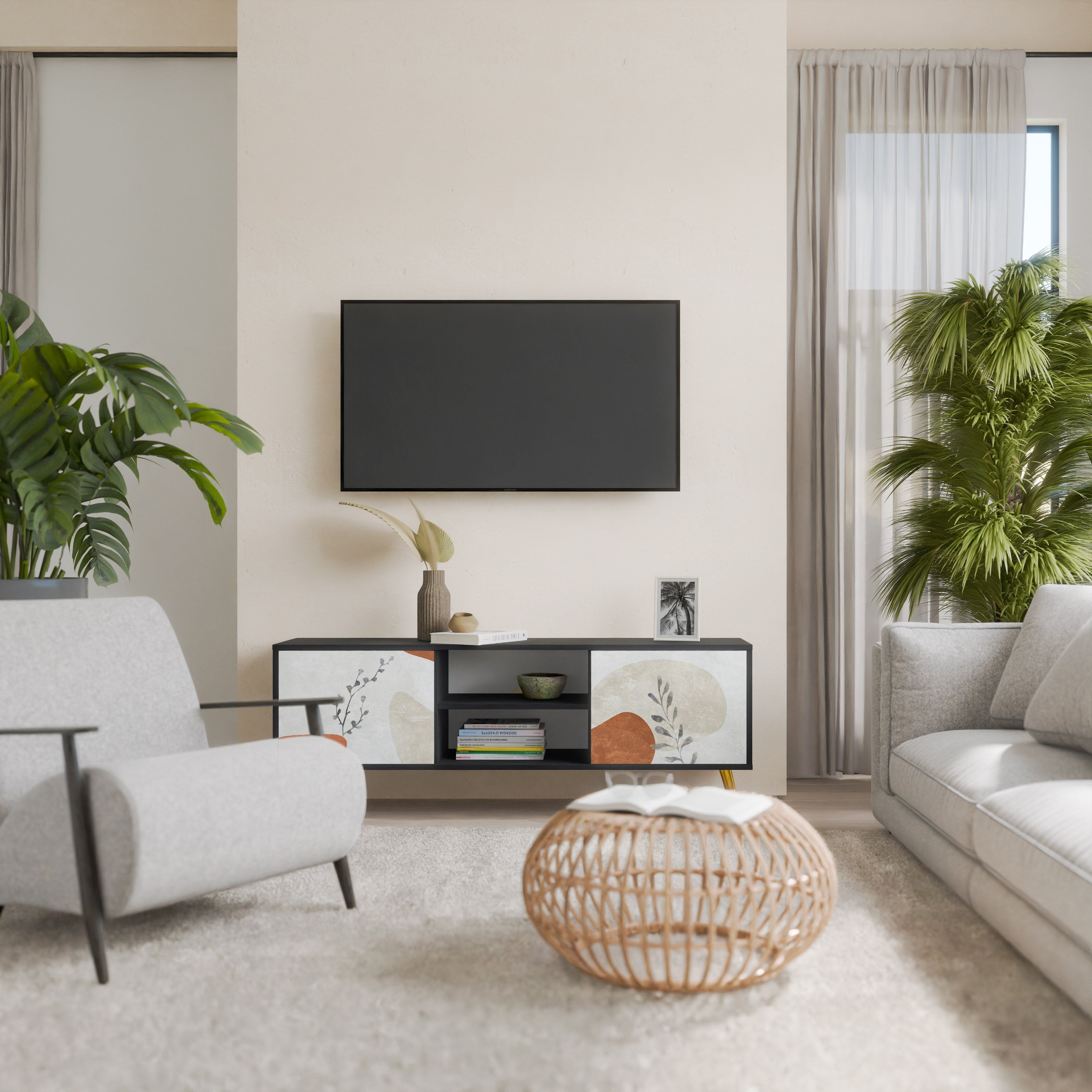 TRANQUIL TWIG 2-Door TV Stand in Black Finish