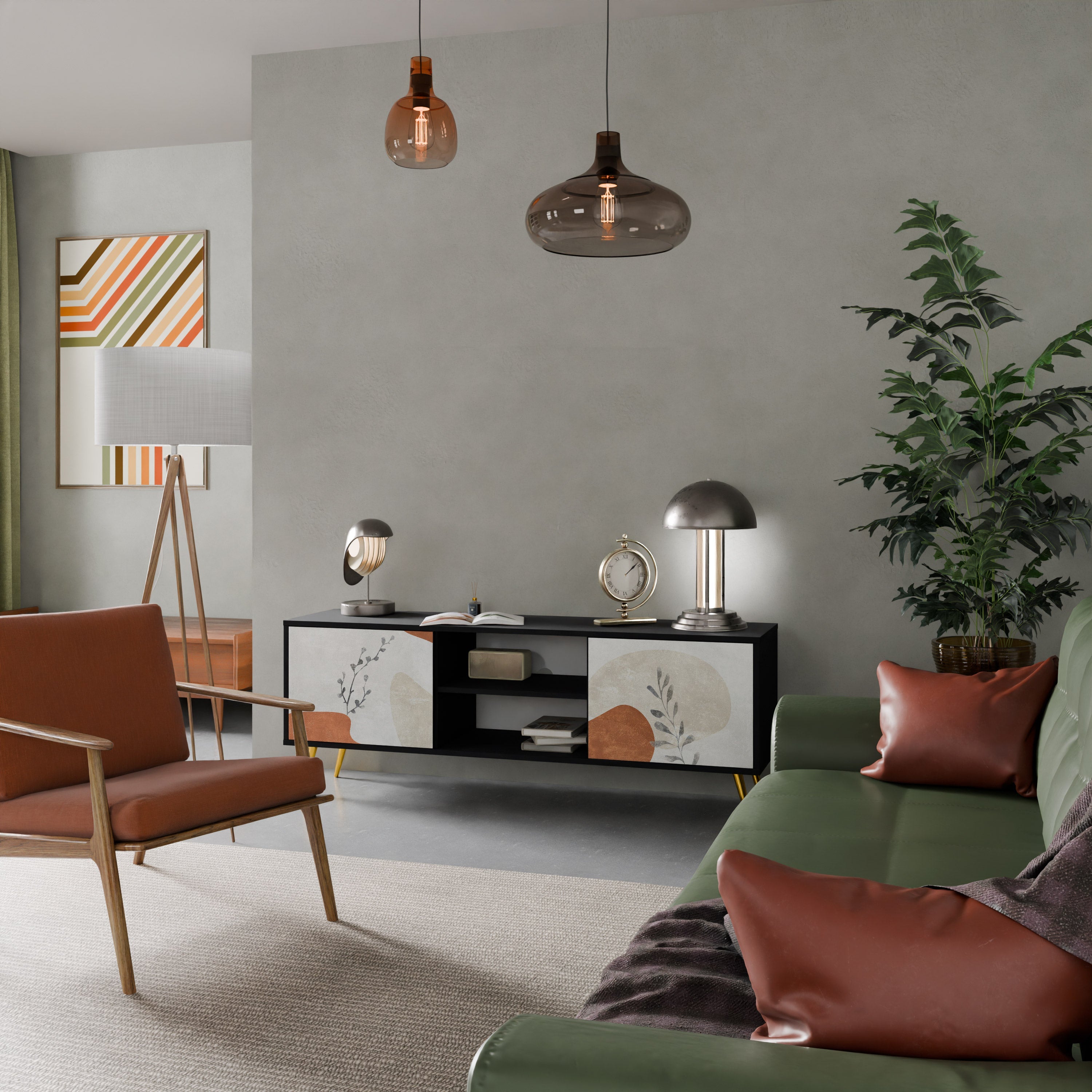 TRANQUIL TWIG 2-Door TV Stand in Black Finish