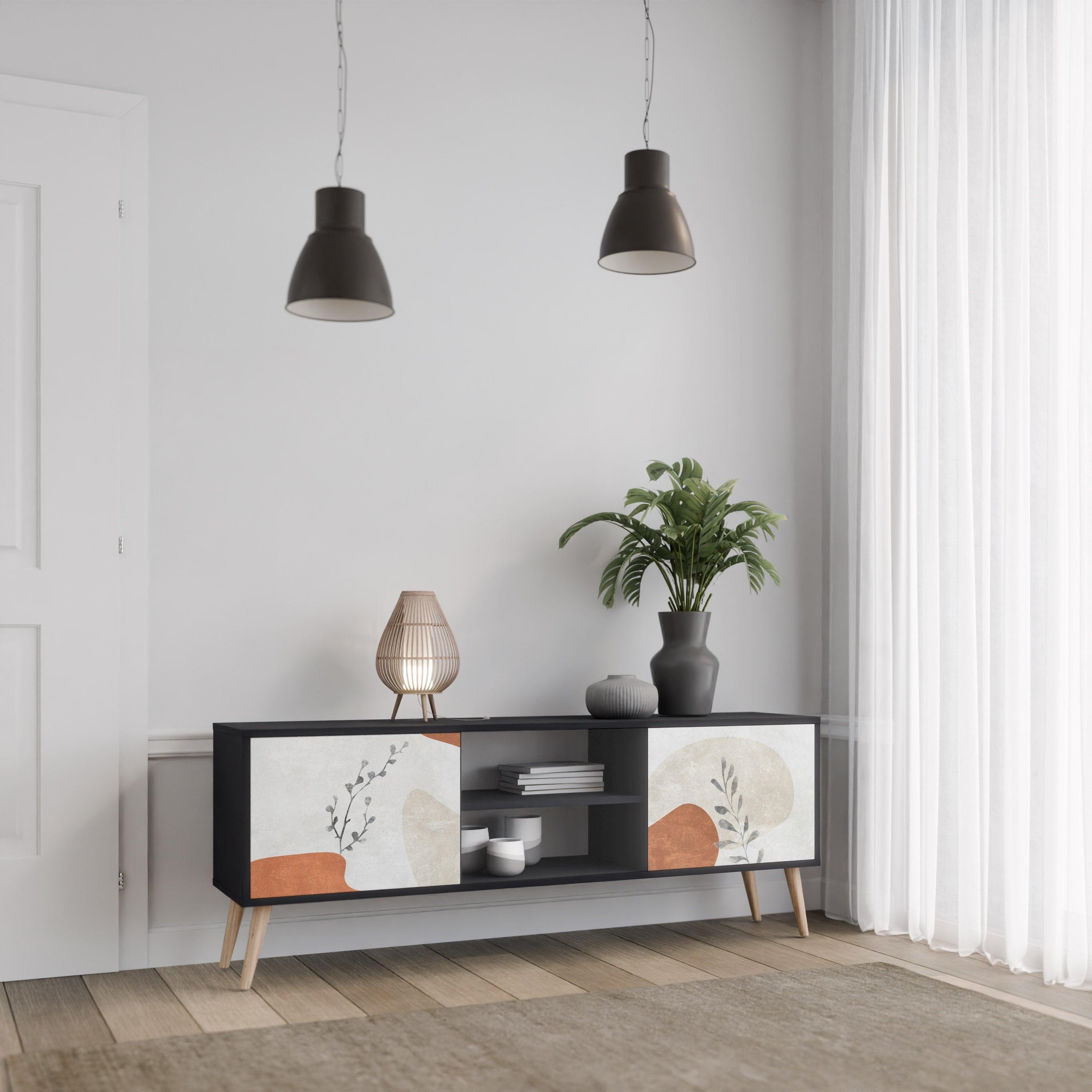 TRANQUIL TWIG 2-Door TV Stand in Black Finish