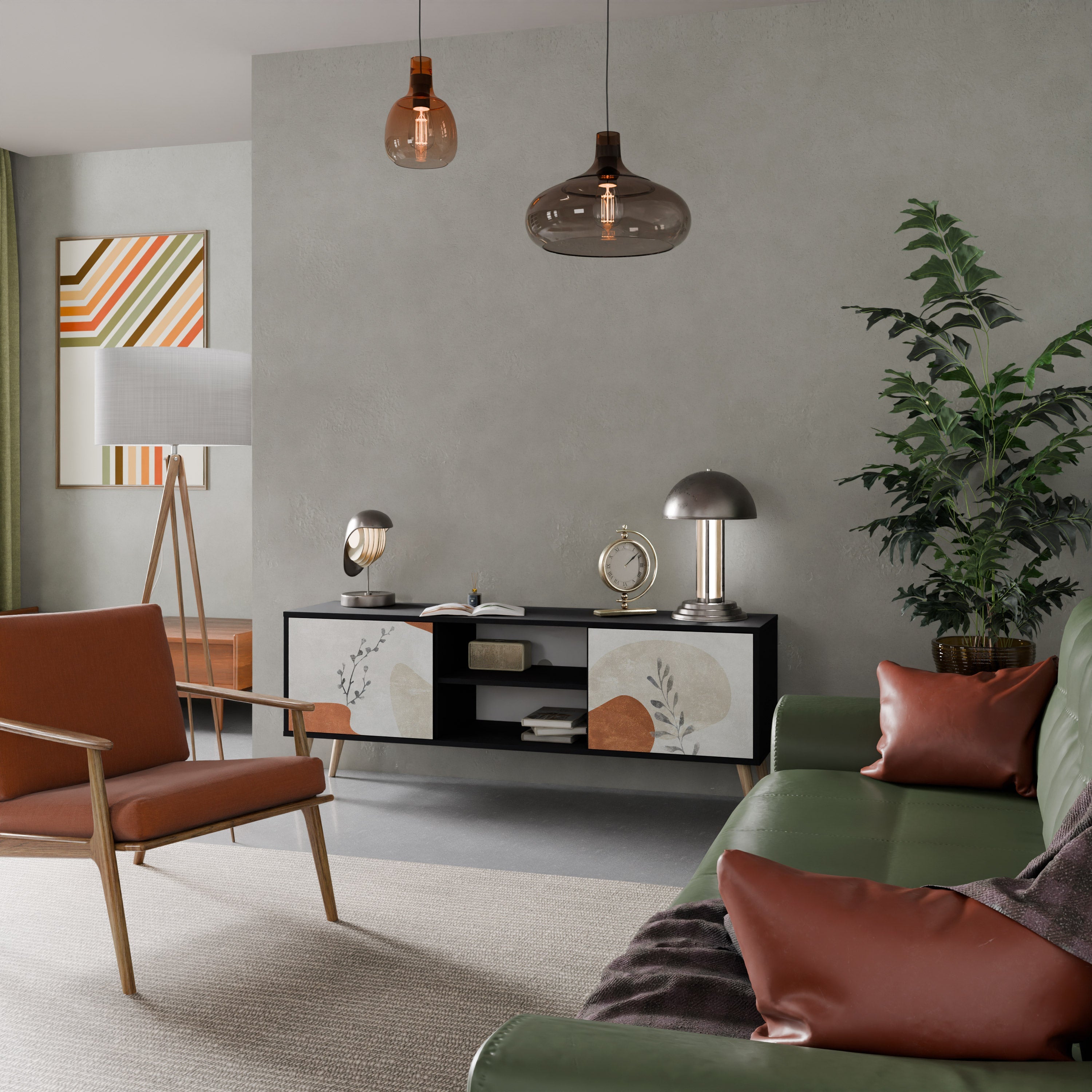 TRANQUIL TWIG 2-Door TV Stand in Black Finish