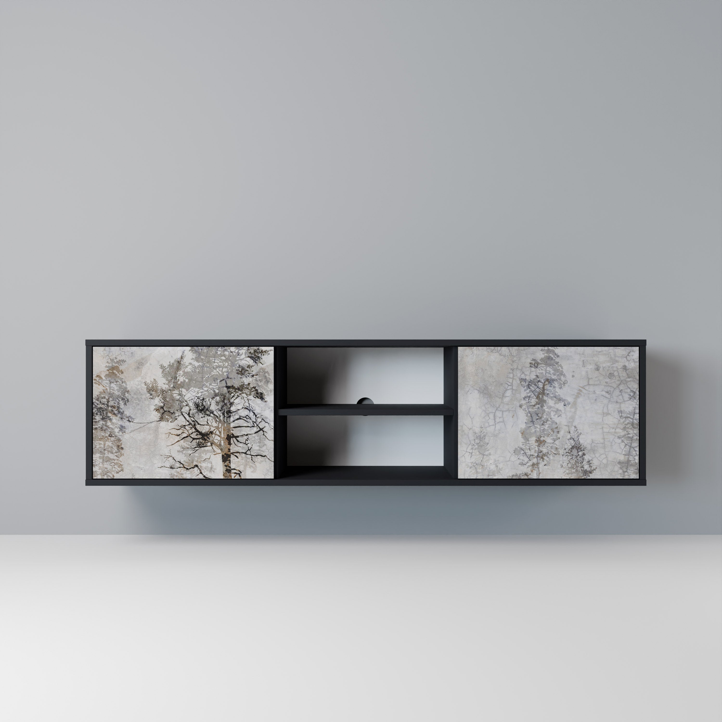 FADE IN THE TREES 2-Door TV Stand in Black Finish