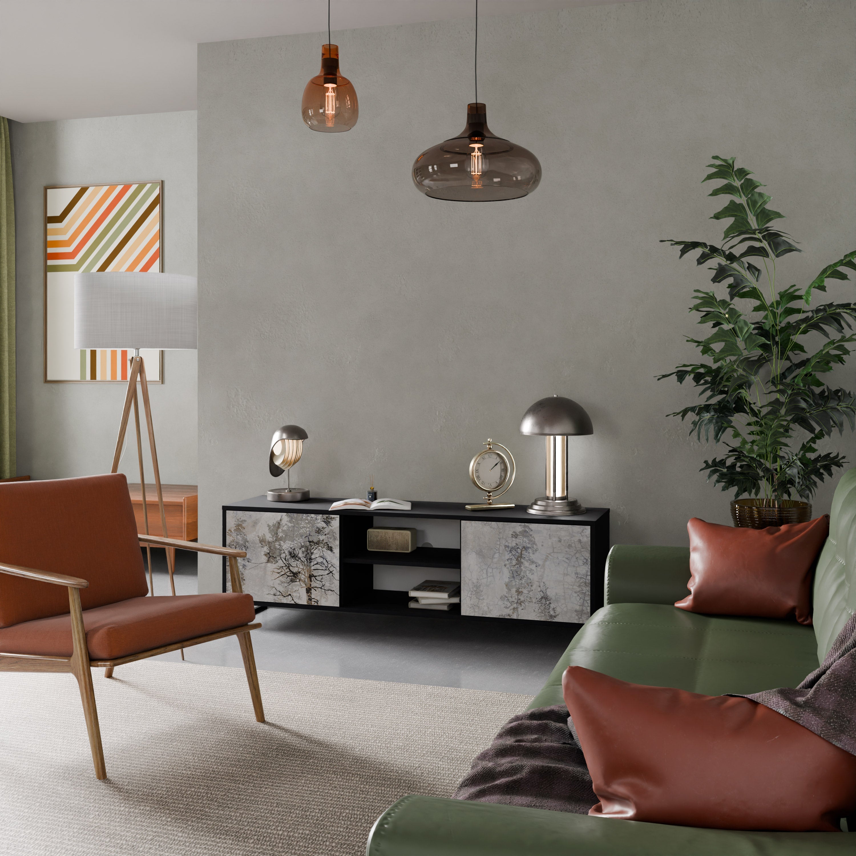 FADE IN THE TREES 2-Door TV Stand in Black Finish