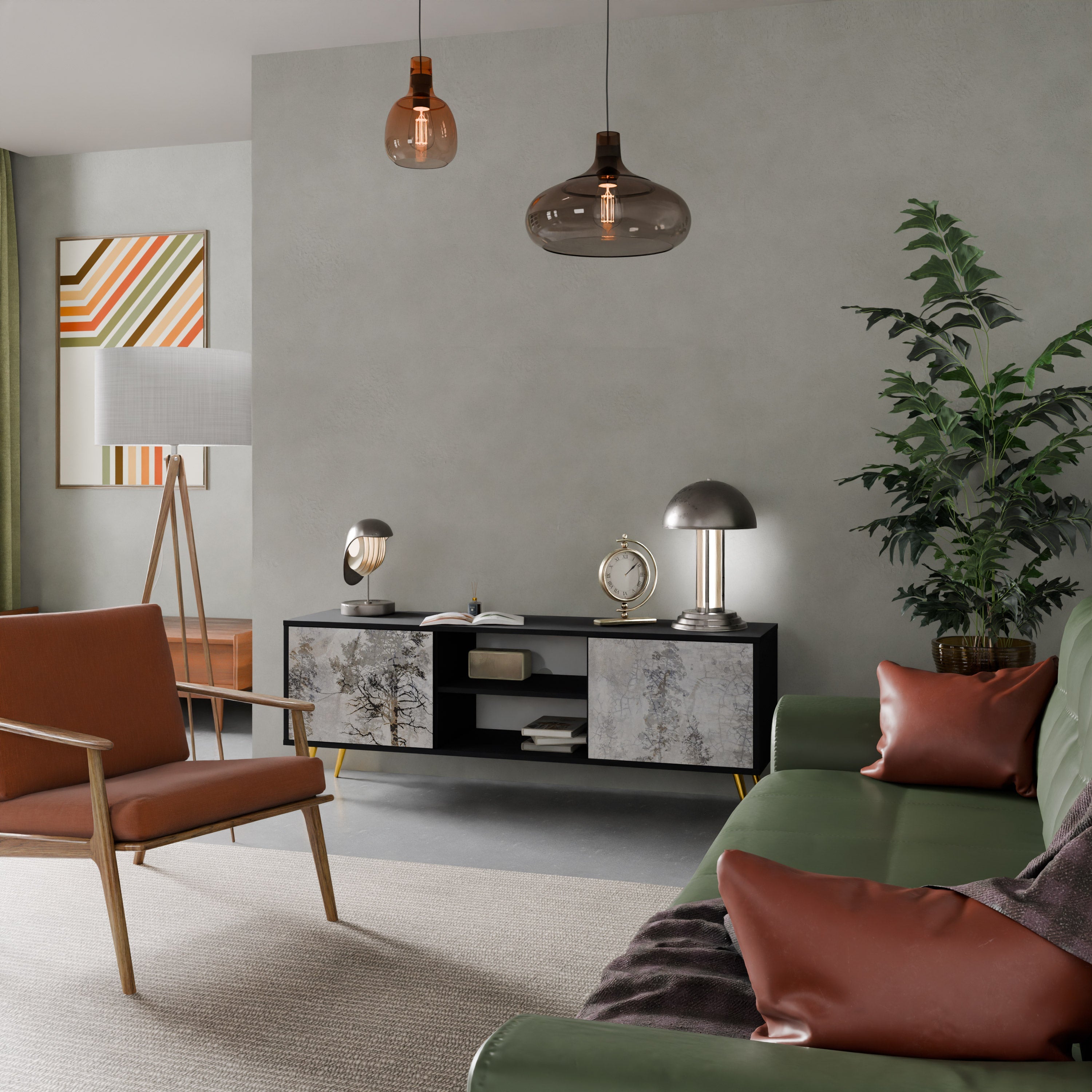 FADE IN THE TREES 2-Door TV Stand in Black Finish