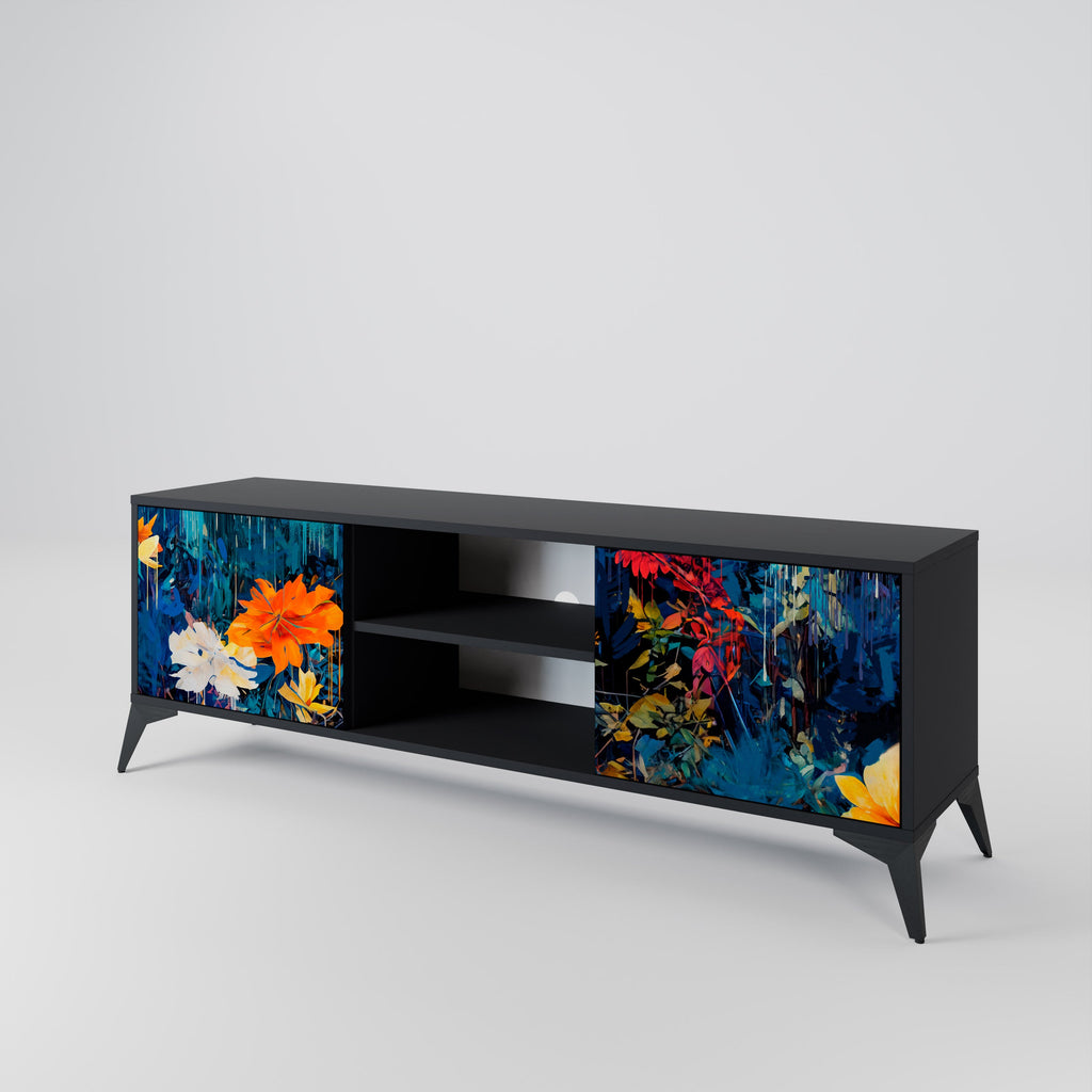 MIDNIGHT BLOSSOM 2-Door TV Stand in Black Finish