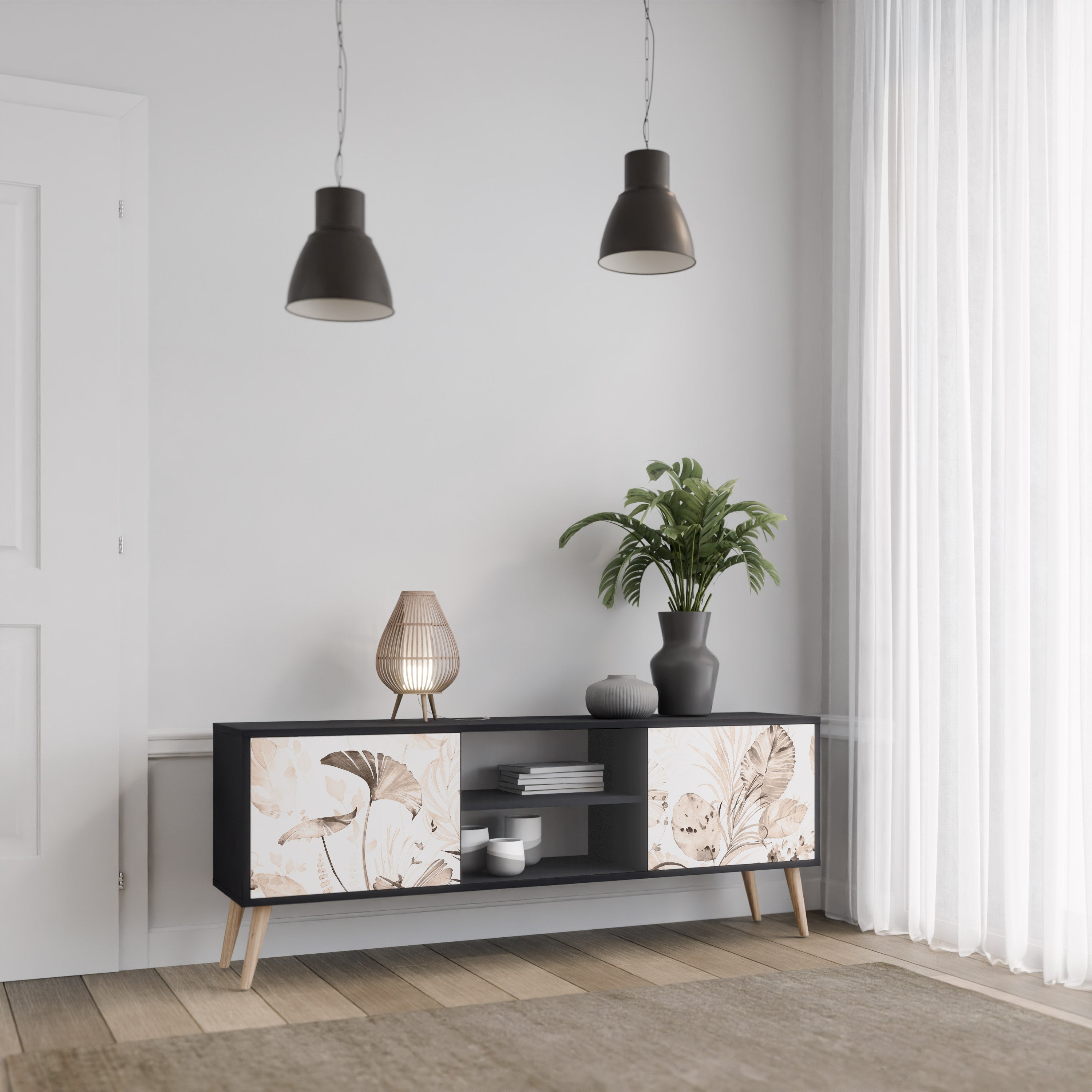 WILD TENDERNESS 2-Door TV Stand in Black Finish