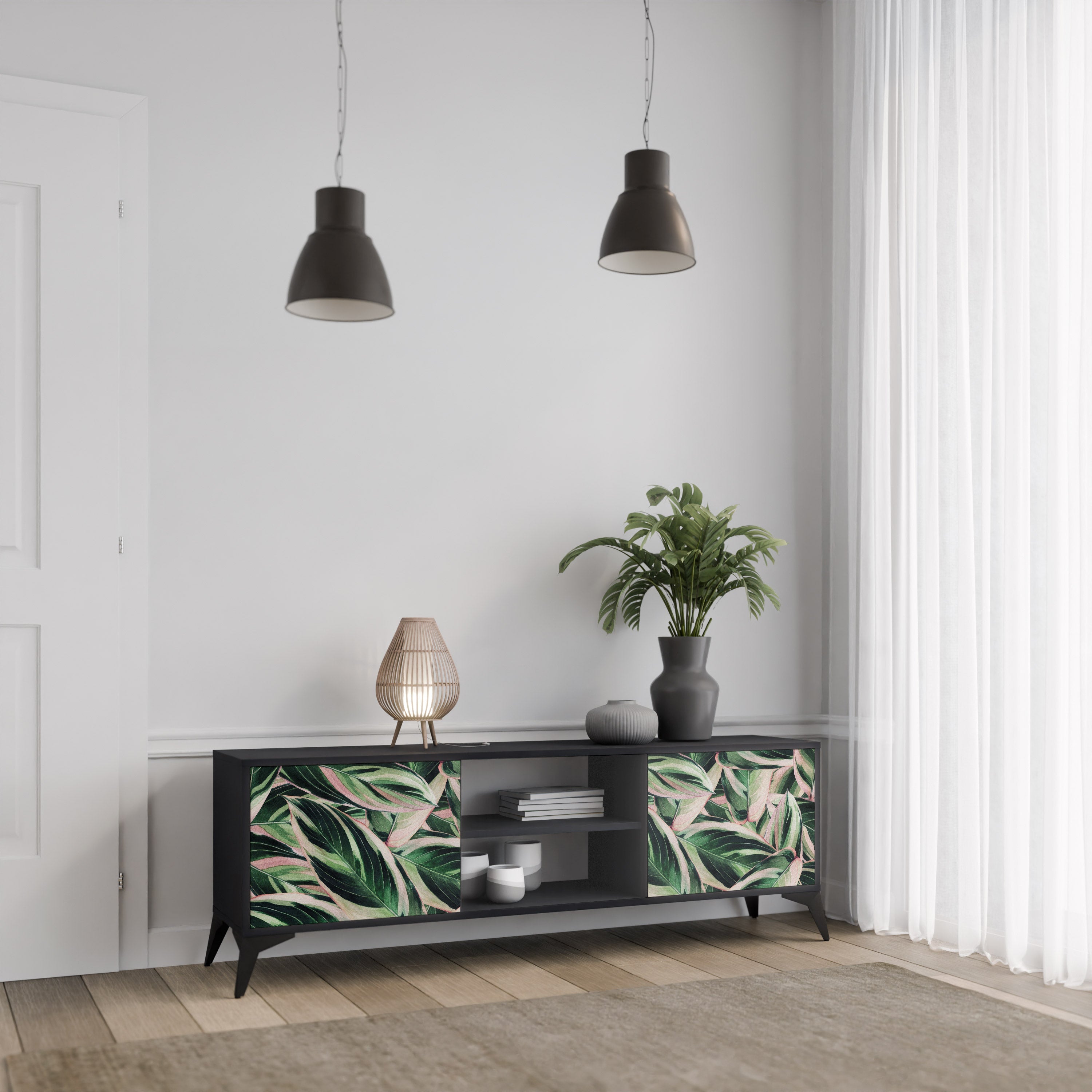 EERIE STROMANTHE 2-Door TV Stand in Black Finish