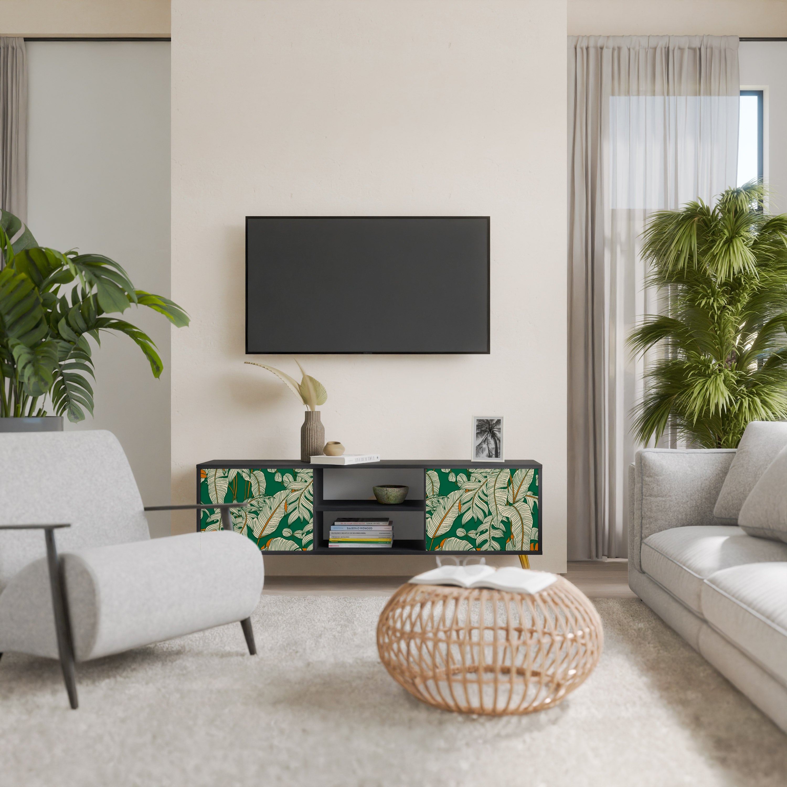 VERDANT PLEASURES 2-Door TV Stand in Black Finish